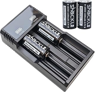 18350 1100mAh Flat Top Battery (4-Pack) with USB Battery Charger, ShockLi 18350 10A Discharge High Drain 3.7v Rechargeable Batteries
