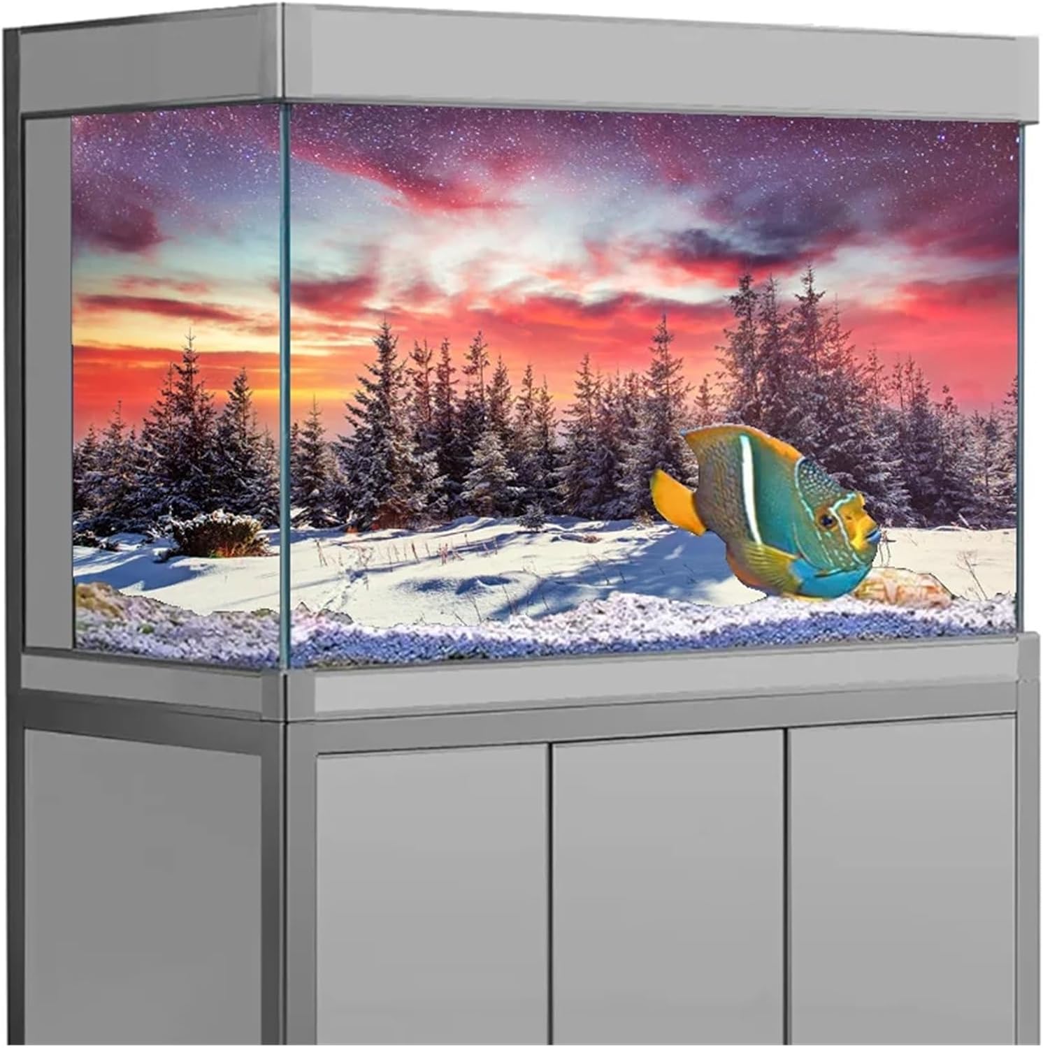Fish Tank Backgrounds Aquarium Background Sticker Colored Winter Aurora Poster Fish Tank Decoration Self Adhesive Wallpaper(41x 122cm)