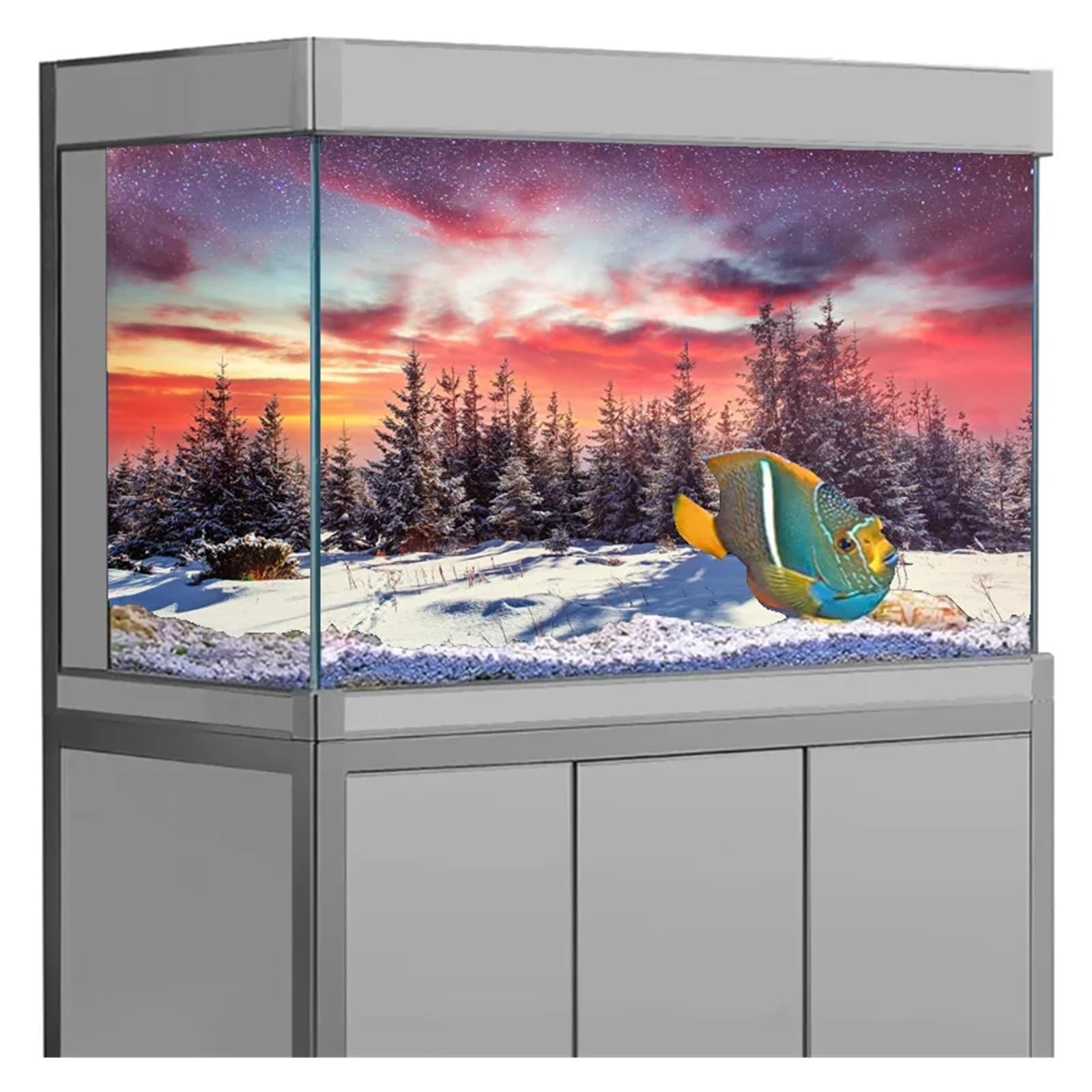Poster Aquarium Autocollant de Fond d'aquarium, Affiche d'aurore hivernale, décoration, Papier Peint Autocollant, arrière-Plan(54x122cm)