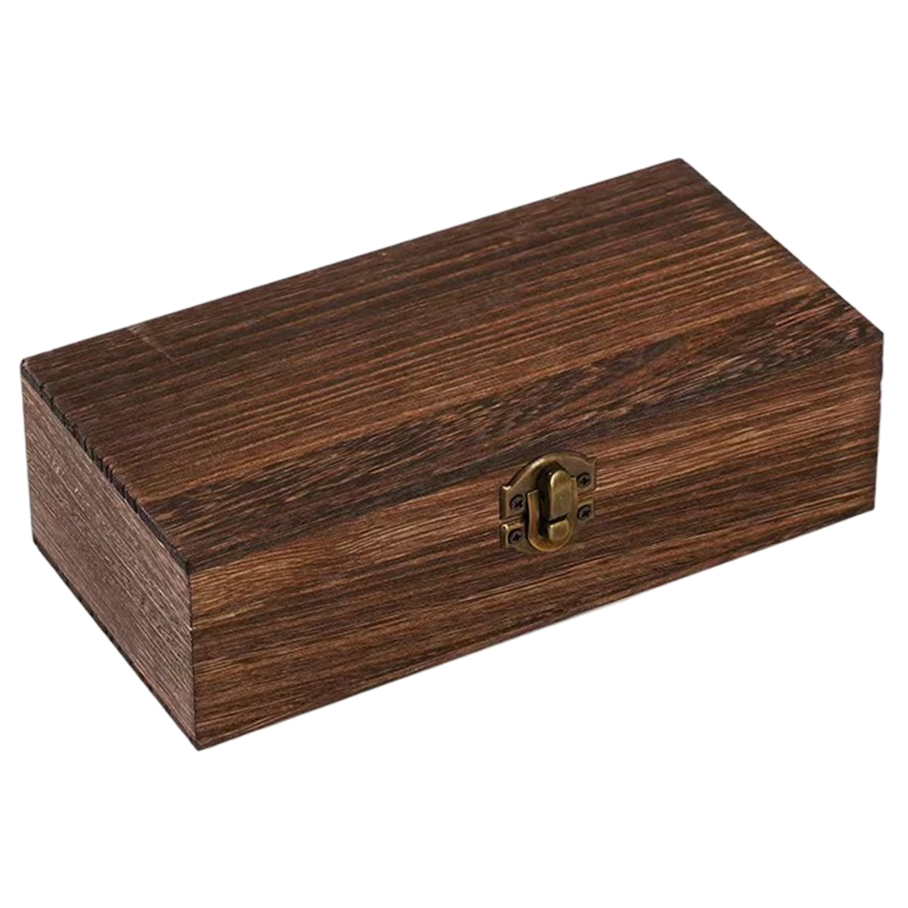 Hperu Wooden Box with Hinged Lid, Vintage Small Wooden Keepsake Box for Jewelry & Desk Organizer, Dark Brown Wood Storage Boxes (7.87x3.94x2.36 Inch) - Small Wood