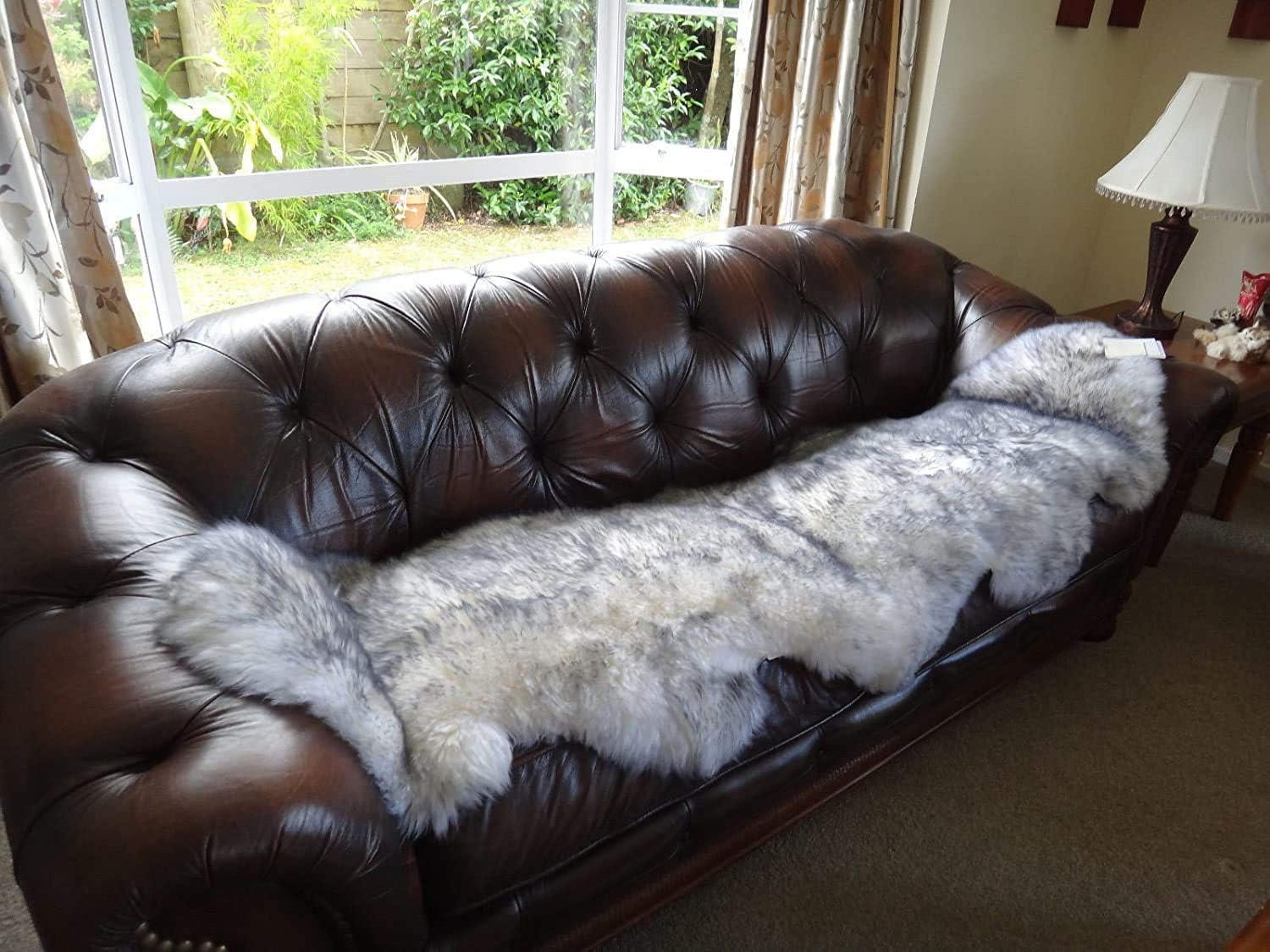 HUAHOO Premium Genuine Sheepskin Rug White Grey Real Australia Sheepskin Natural Luxury Fluffy Lambskin Fur Area Rug Seat Covers for Kids Bedroom Sofa Chair Cover Double Pelt/2' x 6' Wolf Tip