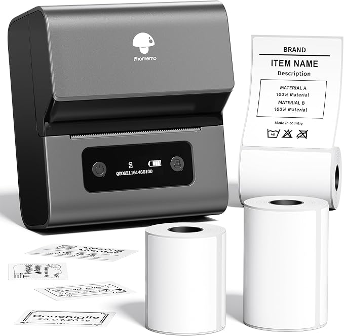 Phoemo M221 Etiquetadora portátil Bluetooth Juego,impresoras de Etiquetas, Impresora Etiquetas Bluetooth térmica con 3 Rollos Etiquetas,Adecuado para Comercio minorista, Empresas, oficinas(Gris) con descuento
