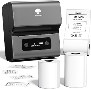Phomemo M221 Label Printer with 3 Rolls Labels - Portable Thermal Label Printer Bluetooth Thermal Label Printer Barcode Label Printer for PC IOS Android,for Address,Barcode,Home,Office,Grey