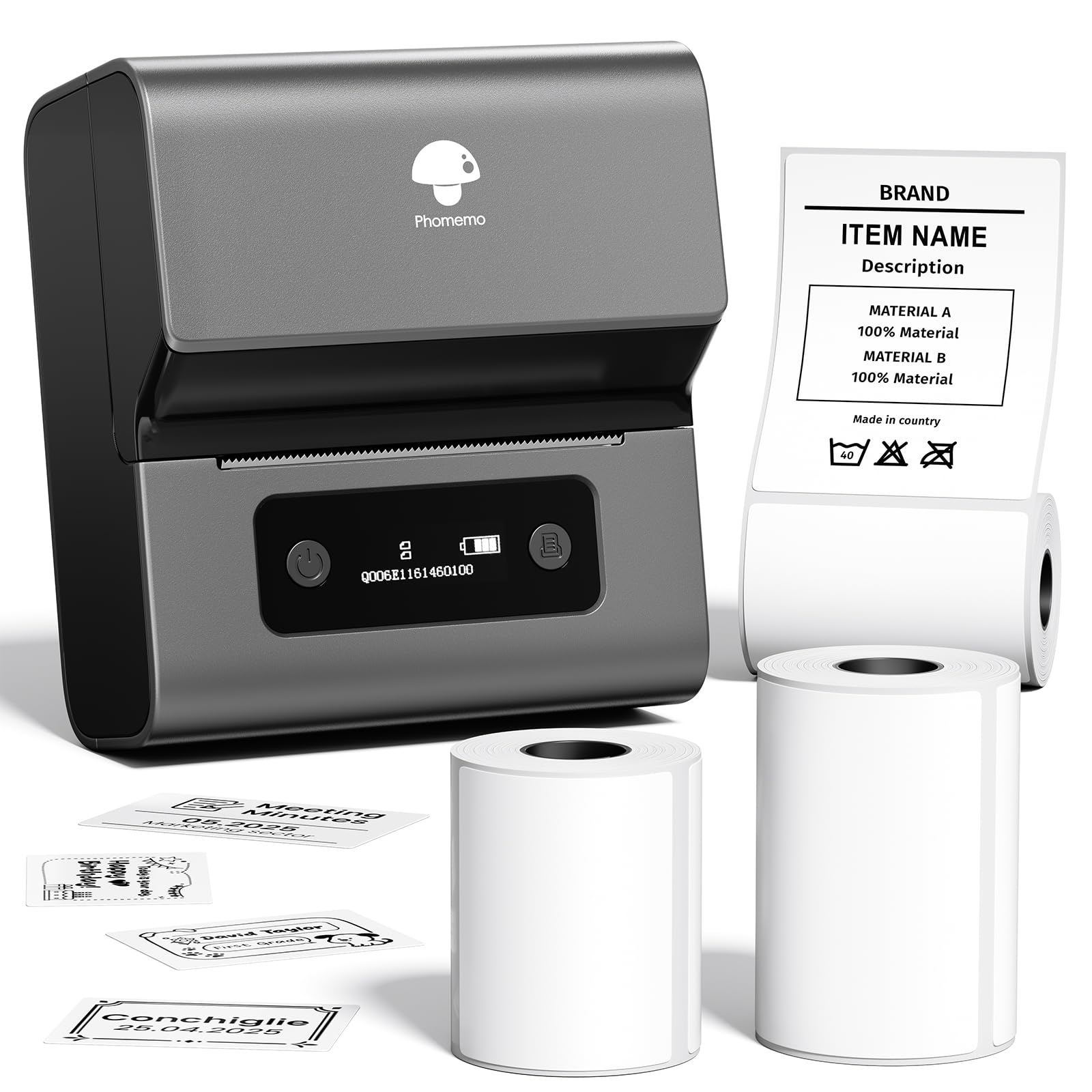 Phomemo M221 Imprimante d'étiquettes - Étiqueteuse Bluetooth Portable Imprimantes d'étiquettes Thermique avec PC IOS Android, pour adresse,code-barres,maison,bureau, avec 3 rouleaux d'étiquettes(Gris)