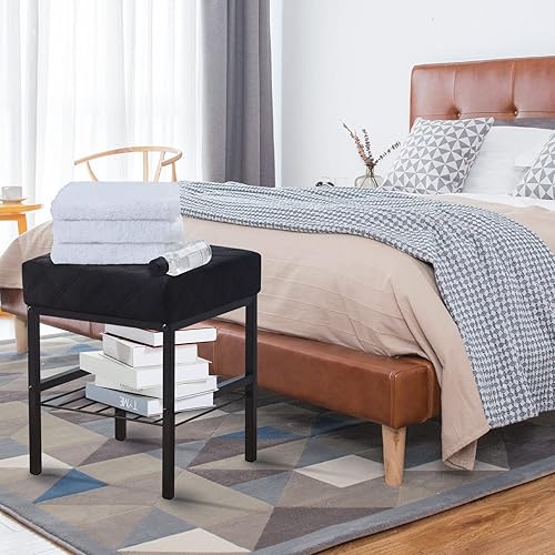 Miniatura 7 de Cpintltr Taburetes de tocador multifuncionales, taburete otomano de terciopelo, taburete otomano cambiador de zapatos, taburete de maquillaje,