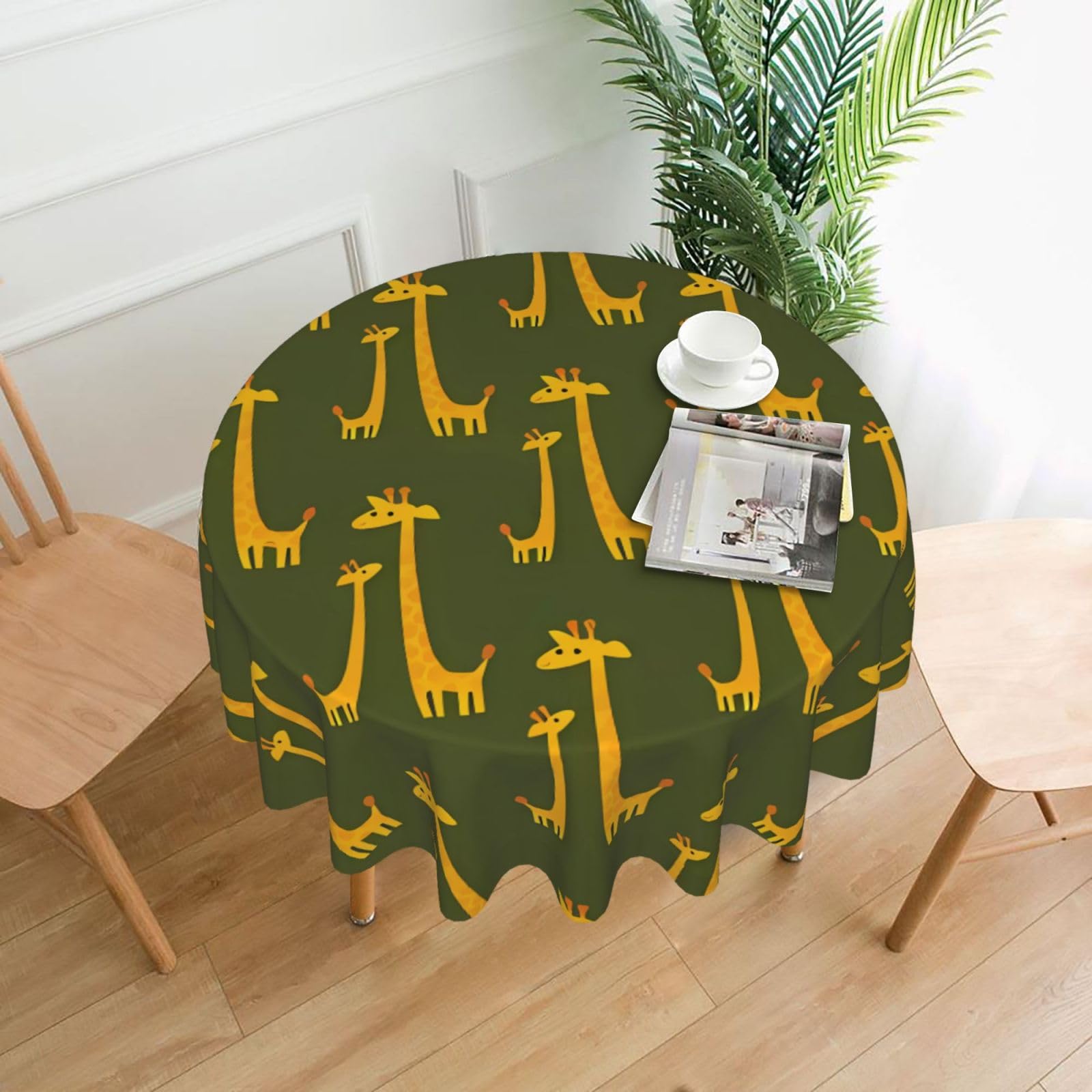 YYHWHJDE Cartoon Giraffe Prints Round Decorative Tablecloth 60in – Elevate Your Dining Experience with This Stunning Table Throw for Parties & Everyday Use