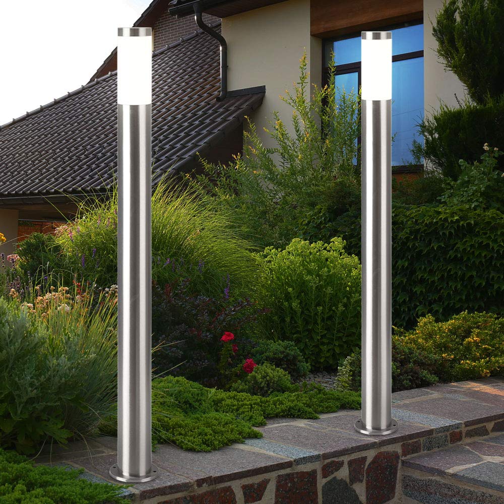 ETC-Shop Stehleuchte Außen Edelstahl | Gartenlampe, Sockelleuchte, Wegleuchte | Silber| Höhe 110 cm | 2er Set