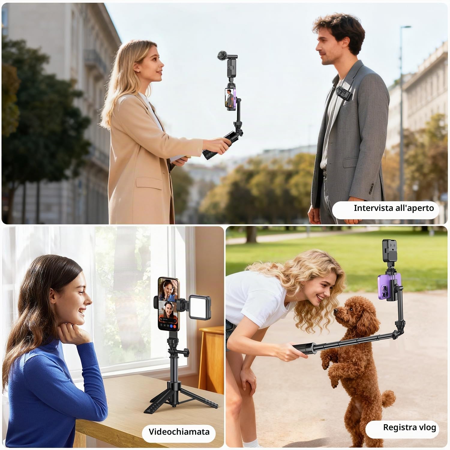 yAyusi Kit Vlogging per iPhone, Include Clip per Telefono, Luce di Riempimento, Microfono, Content Creator Kit per Interviste in Strada, Vlog, TikTok e Registrazioni Video su YouTube