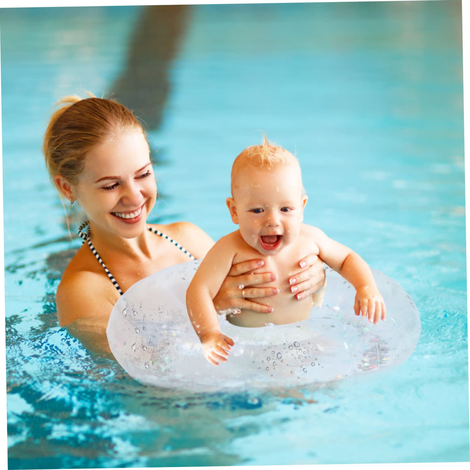 FELTECHELECTR Transparent Inflatable Swimming Ring with Sequins Colorful Pool Accessory for PVC Floating Ring for Water Parties Lightweight and Design