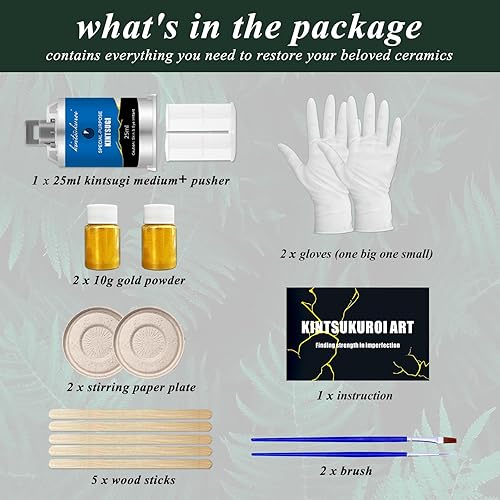 Miniatura 5 de Kintsugi Kit de reparación dorado, kit japonés de Kintsugi para mejorar tu cerámica, repara tu cerámica significativa con polvo dorado medio,