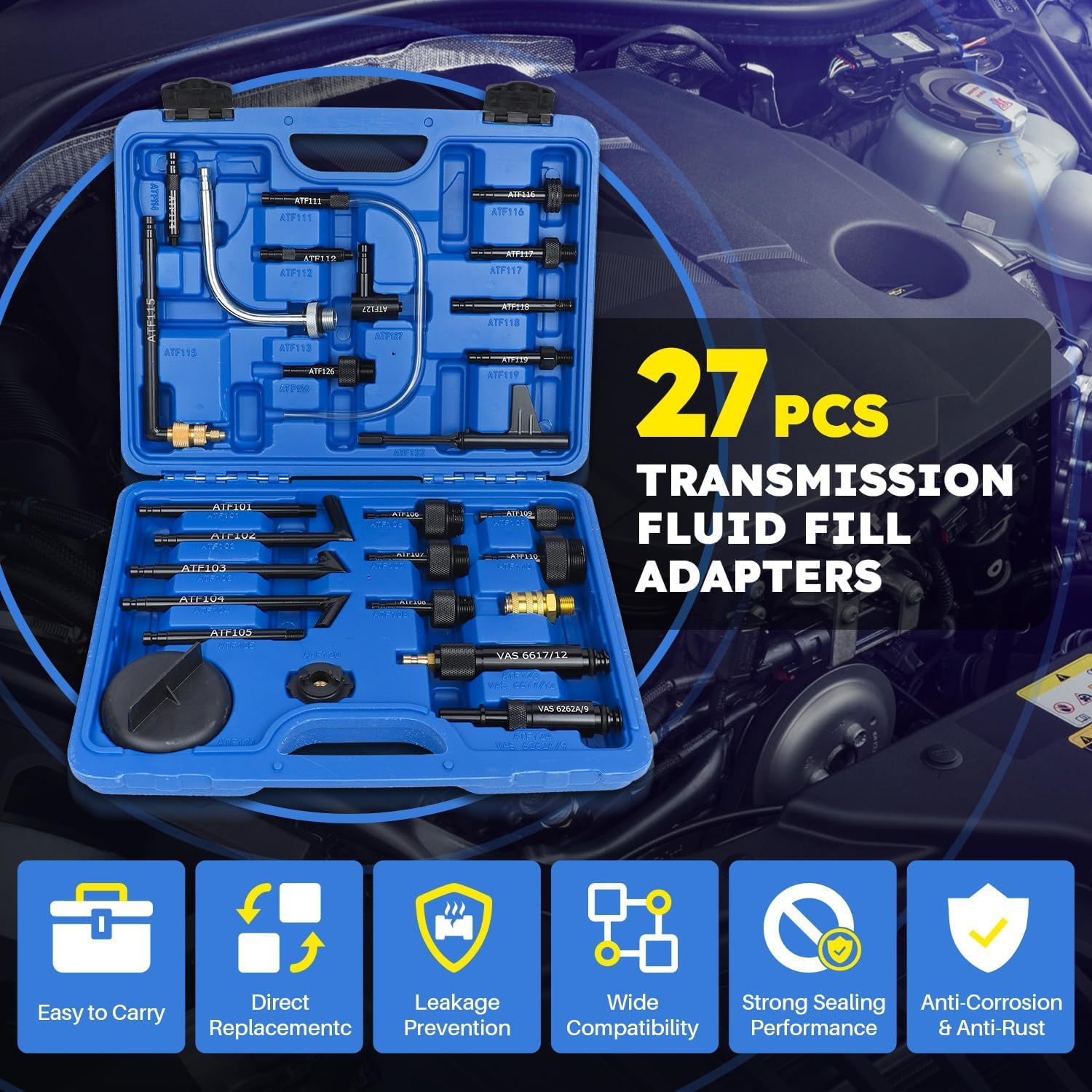 27 Pezzi Adattatore Riempimento Cambio Automatico, Adattatore del Fluido di Trasmissione, Olio ATF Riempitrice Pompa Connettore, Compatibile con Mercedes-Benz, BMW, VW, Audi, Ford ECC.
