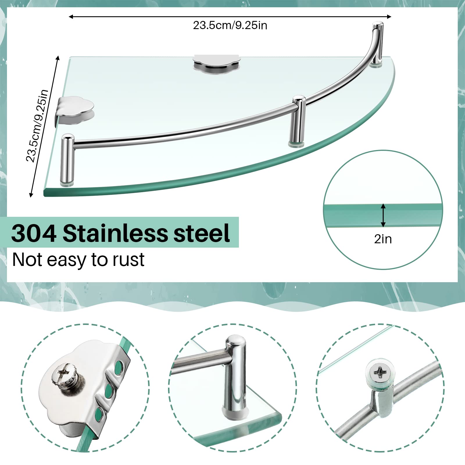 2 Pcs Corner Shower Shelf 2-Tier Glass Corner Shelf Stainless Steel Wall Mounted Bathroom Organizer for Storing Shower Gel Shampoo Brush, 9.25 Inches