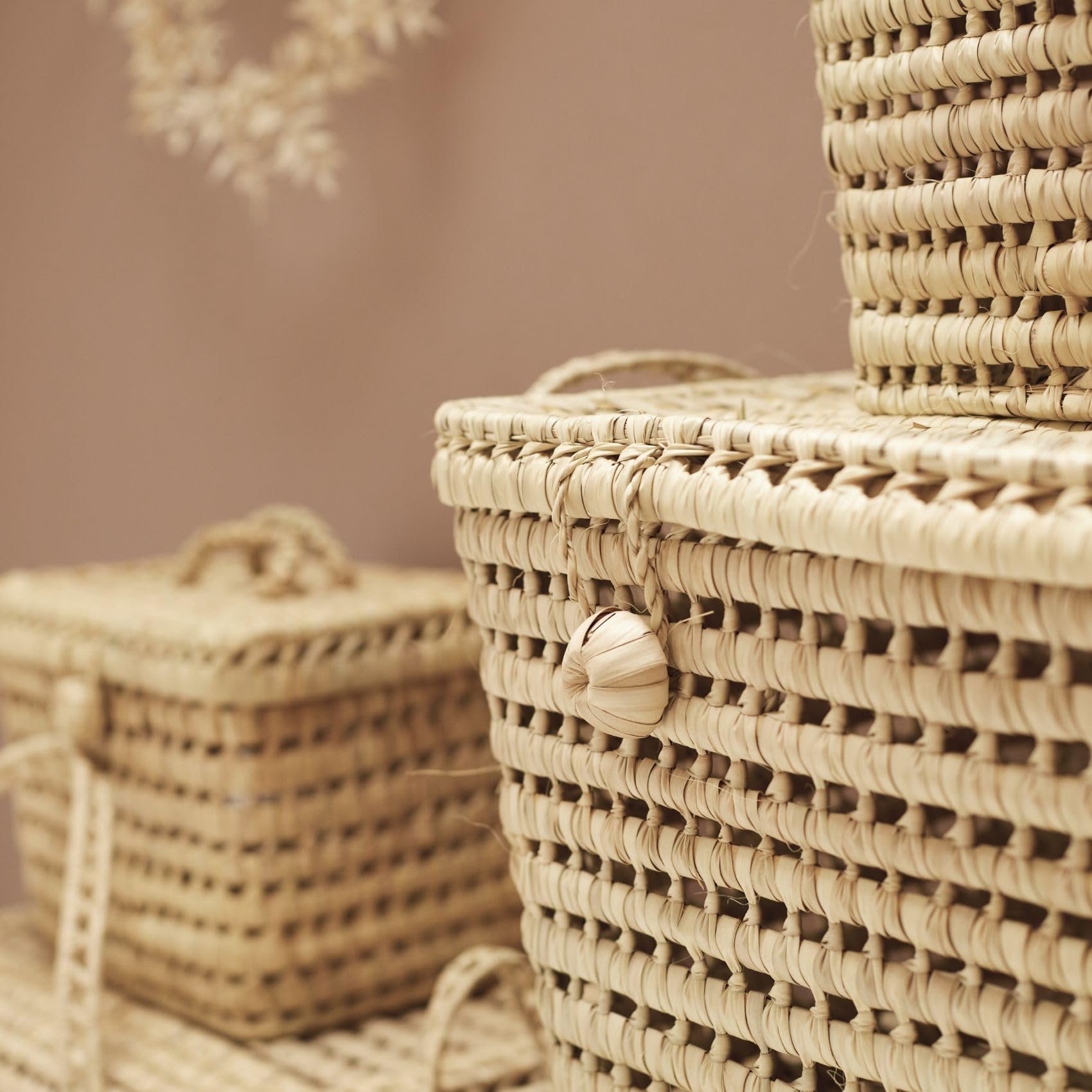 Home Maison - Baúl de almacenamiento para hoja de palmera, 20 x 40 x 20 cm, diseño marroquí, color natural