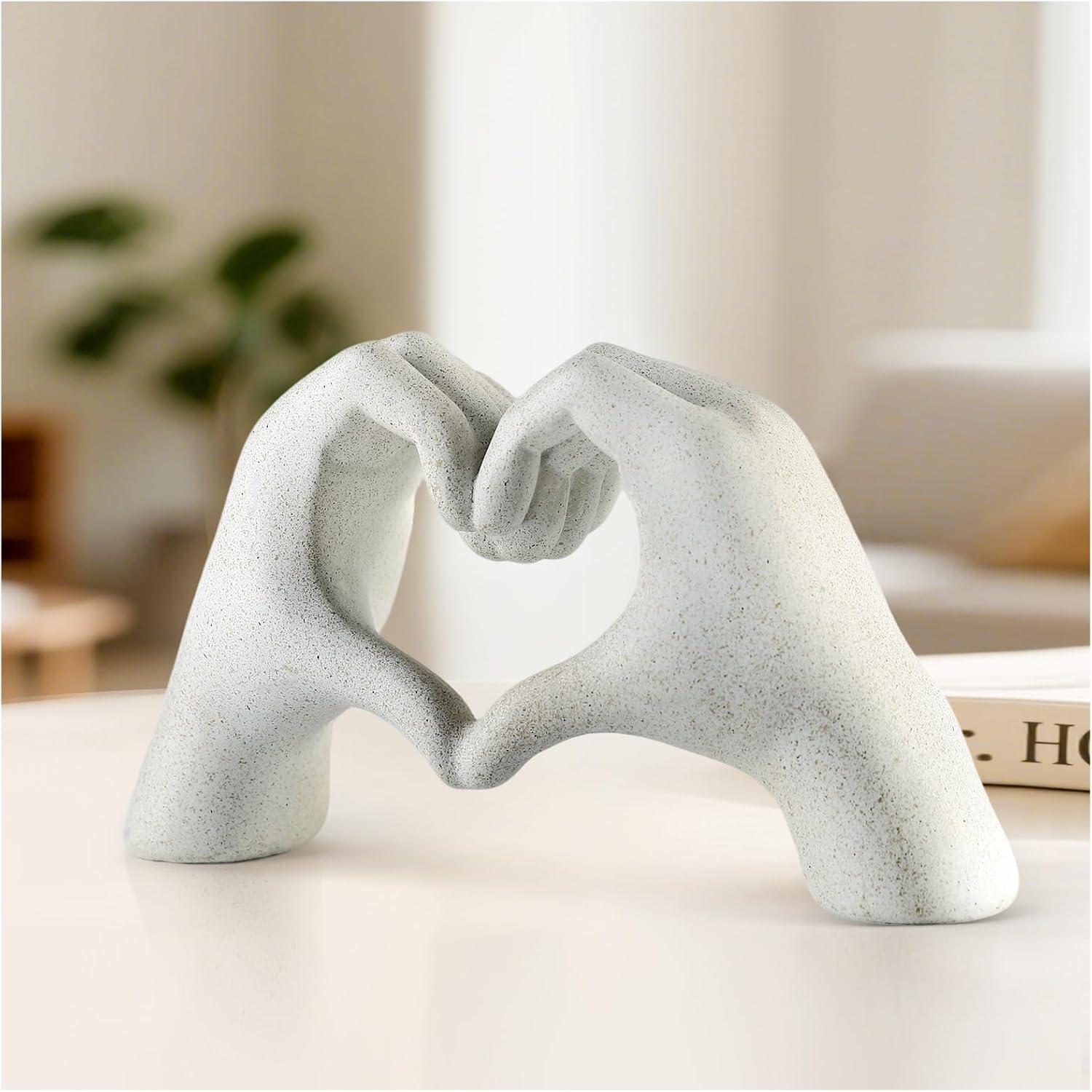 White Heart Hands Sculpture - 9.4" W Modern Home Decor Sculpture for Shelves, Desk & Living Room, Minimalist Shelf Decorations, Heart Hands Decor