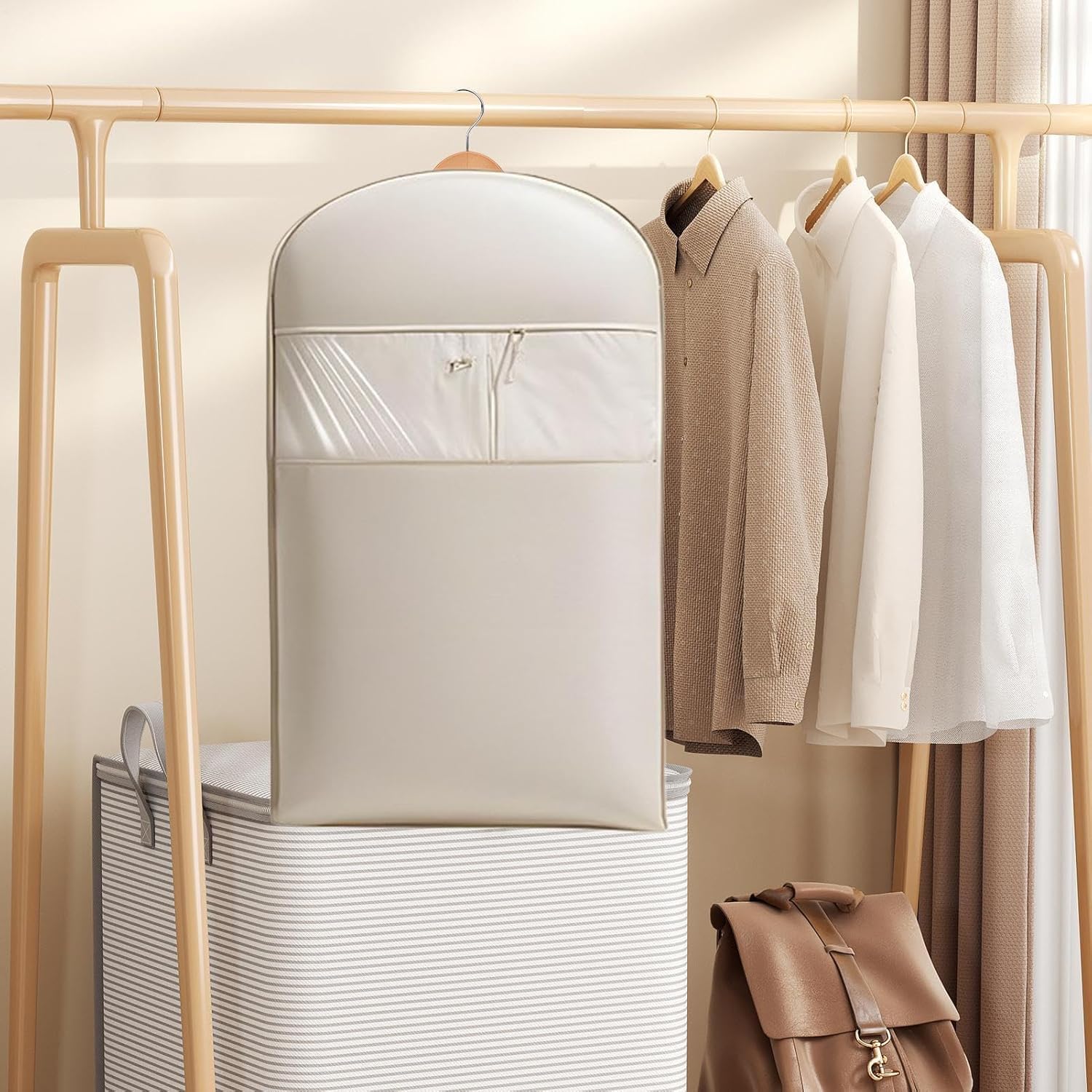 Space Saving Hanging Garment Bag with Self Compression Zipper - Moth Proof Clothes Storage for Coats Suits & Seasonal Wear - Image 4