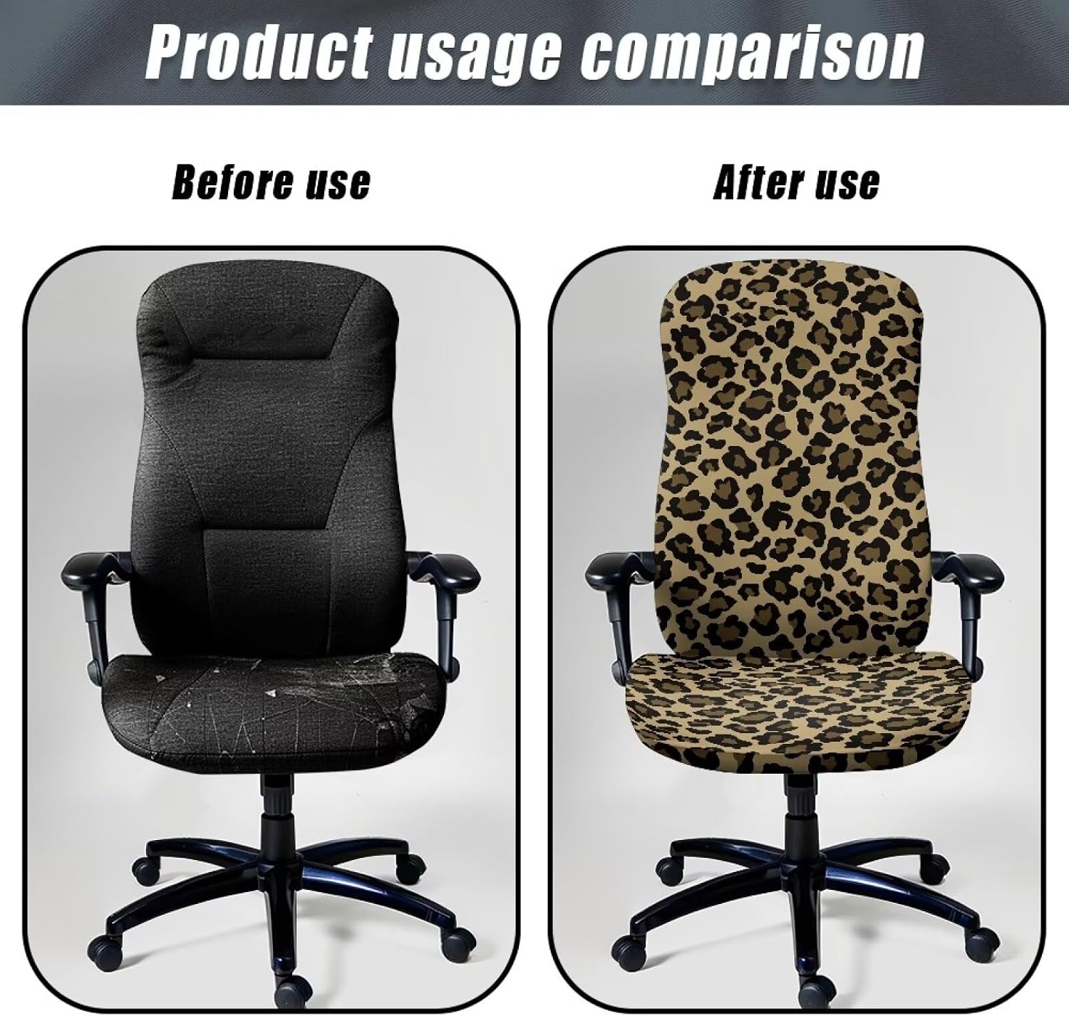 Wanyint Leopard Print Khaki Office Computer Chair Cover Non-Slip Decorative Boss Rotating Office Chair Cover Desk Computer Chair Cover with Elastic Bottom, S