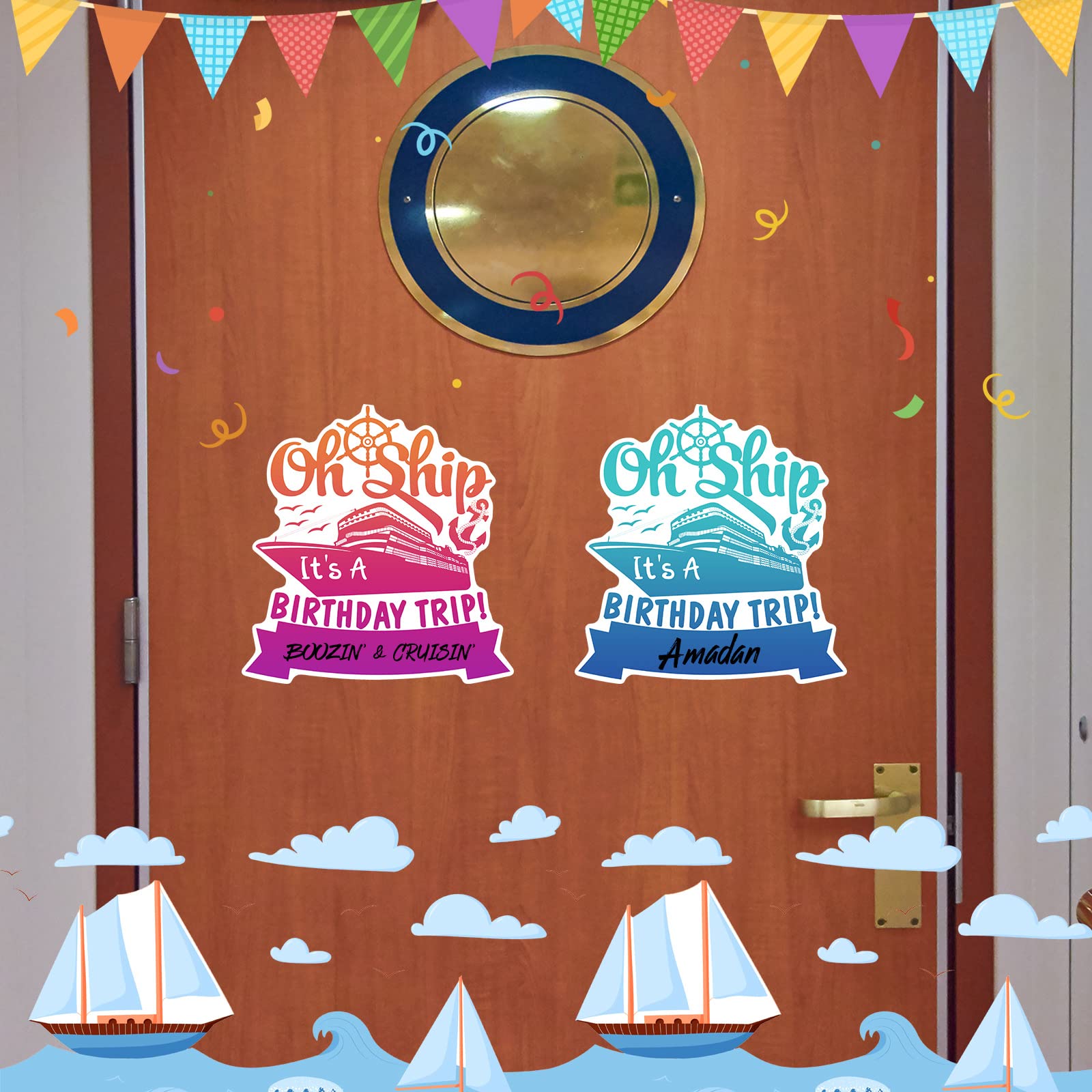 Xuhal 2 Pcs Birthday Cruise Door Magnets with 3 Pcs Paint Pens Door Magnet Conch Magnetic Birthday Cruise Door Decorations Fridge Decor for Carnival Cabin Refrigerator(Cruise)