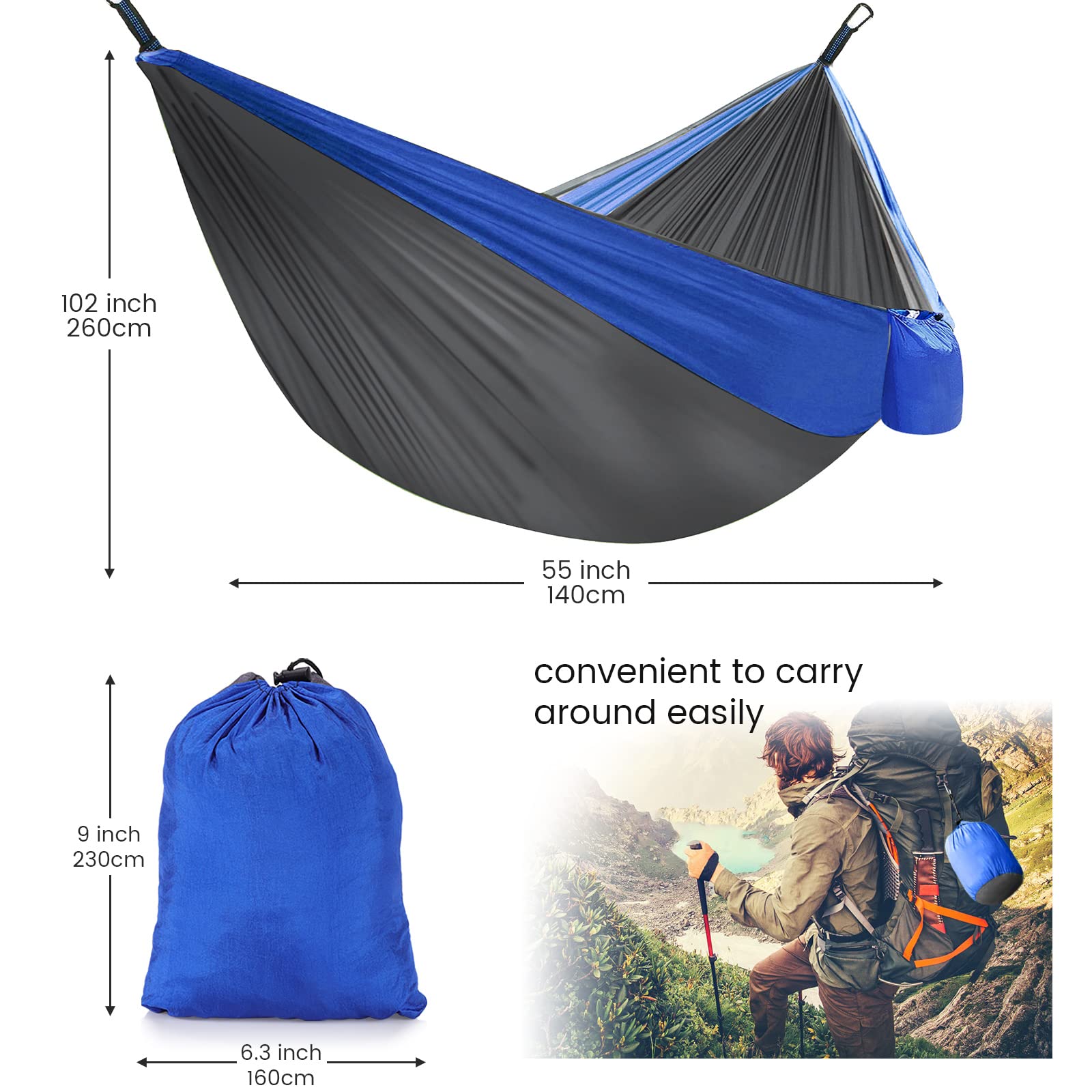 Amaca da campeggio con zanzariera, telo antipioggia e cinghie per alberi, portatile, in nylon resistente, con borsa per il trasporto, per campeggio, escursionismo, cortile, viaggi all'aperto (blu)