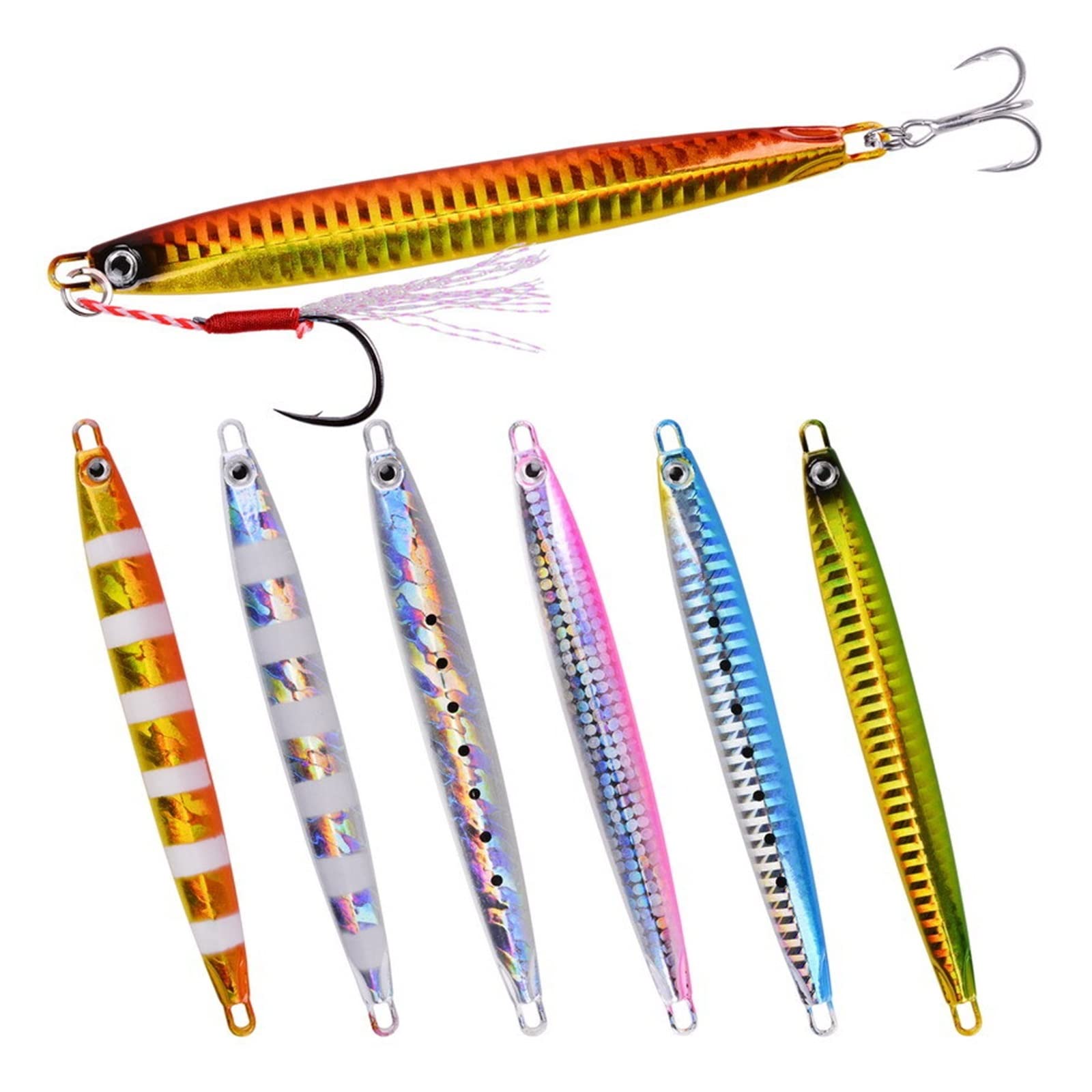 Esca Da Pesca Con Jig In Metallo Lungo E Sottile 7 Pezzi | Attrezzatura for esche artificiali da 10 g 20 g 30 g 40 g 60 g Shore Cast Jigging Spoon