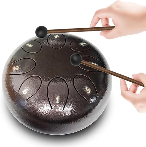 Miniatura 9 de REGIS Tambor metálico de lengüetas, de acero, 6 pulgadas, 8 notas musicales, instrumento de percusión, tambor de lluvia para exteriores, regalo