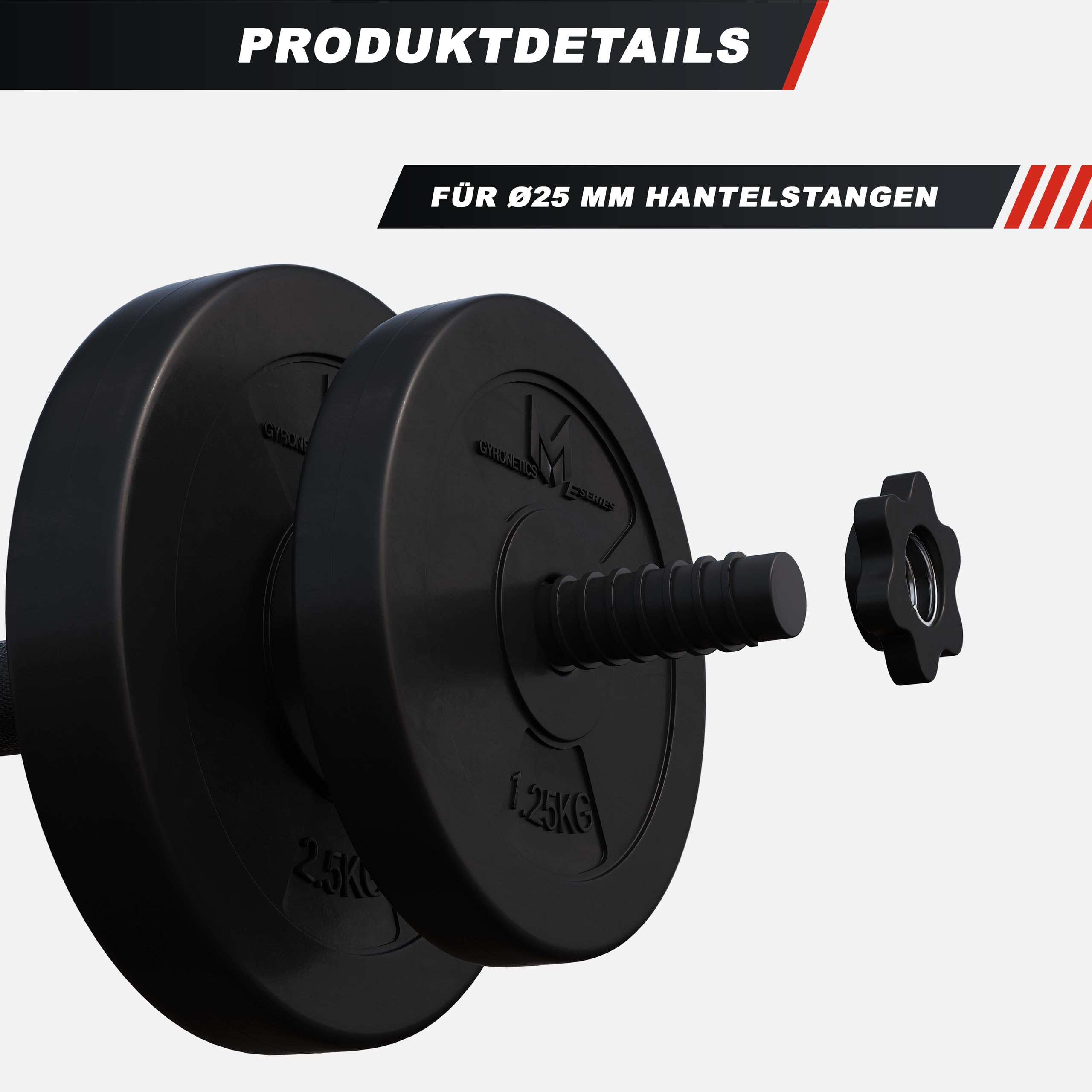 GYRONETICS® Disques de Poids - 30 kg Set, 2x5 kg, 6x2,5 kg, 4x1,25 kg Poids, Ø 25 mm, Plastique, Noir - Disques d'Haltères, Ensemble de Plaques, pour Musculation, Haltérophilie, Fitness, Gym, Domicile
