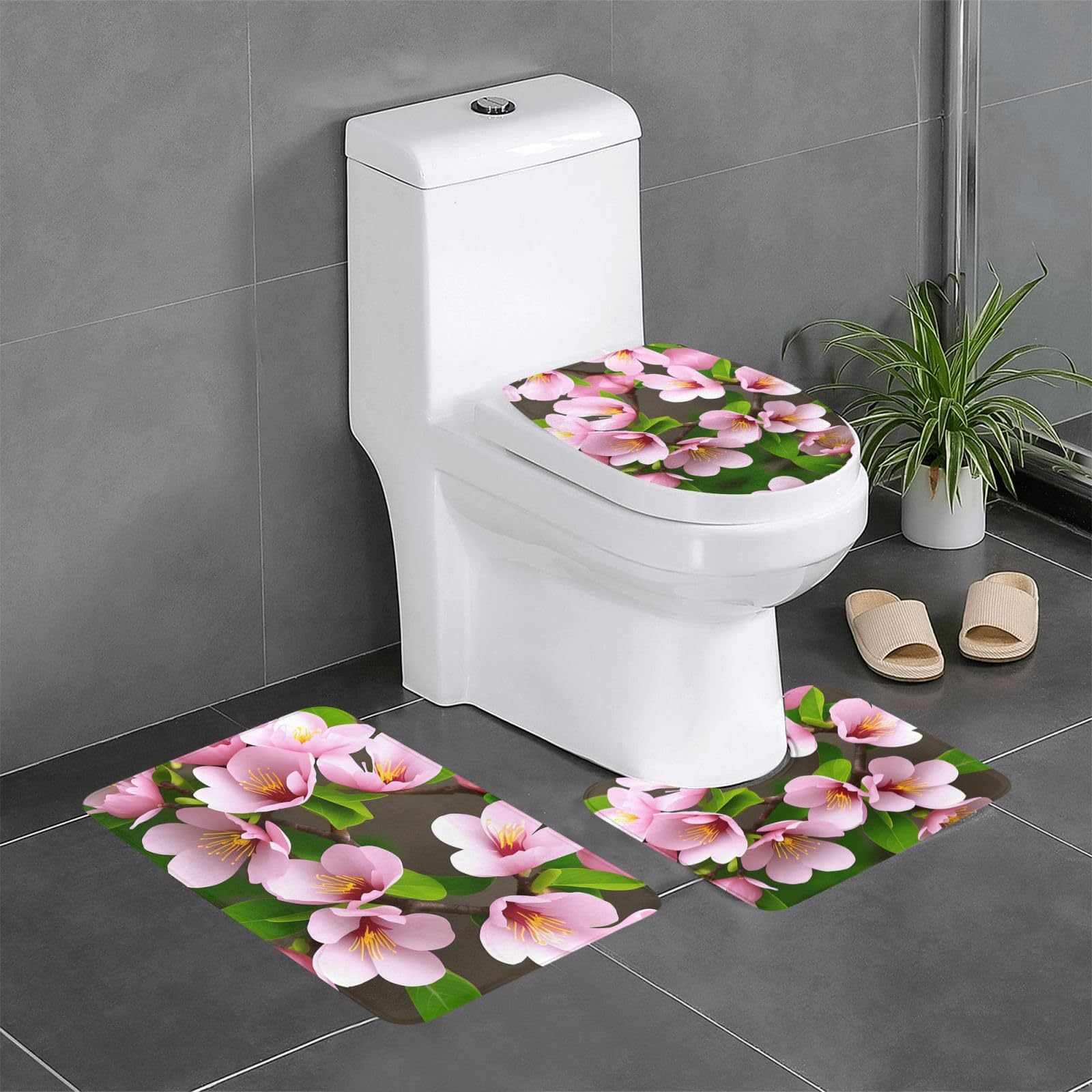 Tapis de bain absorbant et antidérapant séchage rapide BROLEO floral prune 3 pièces