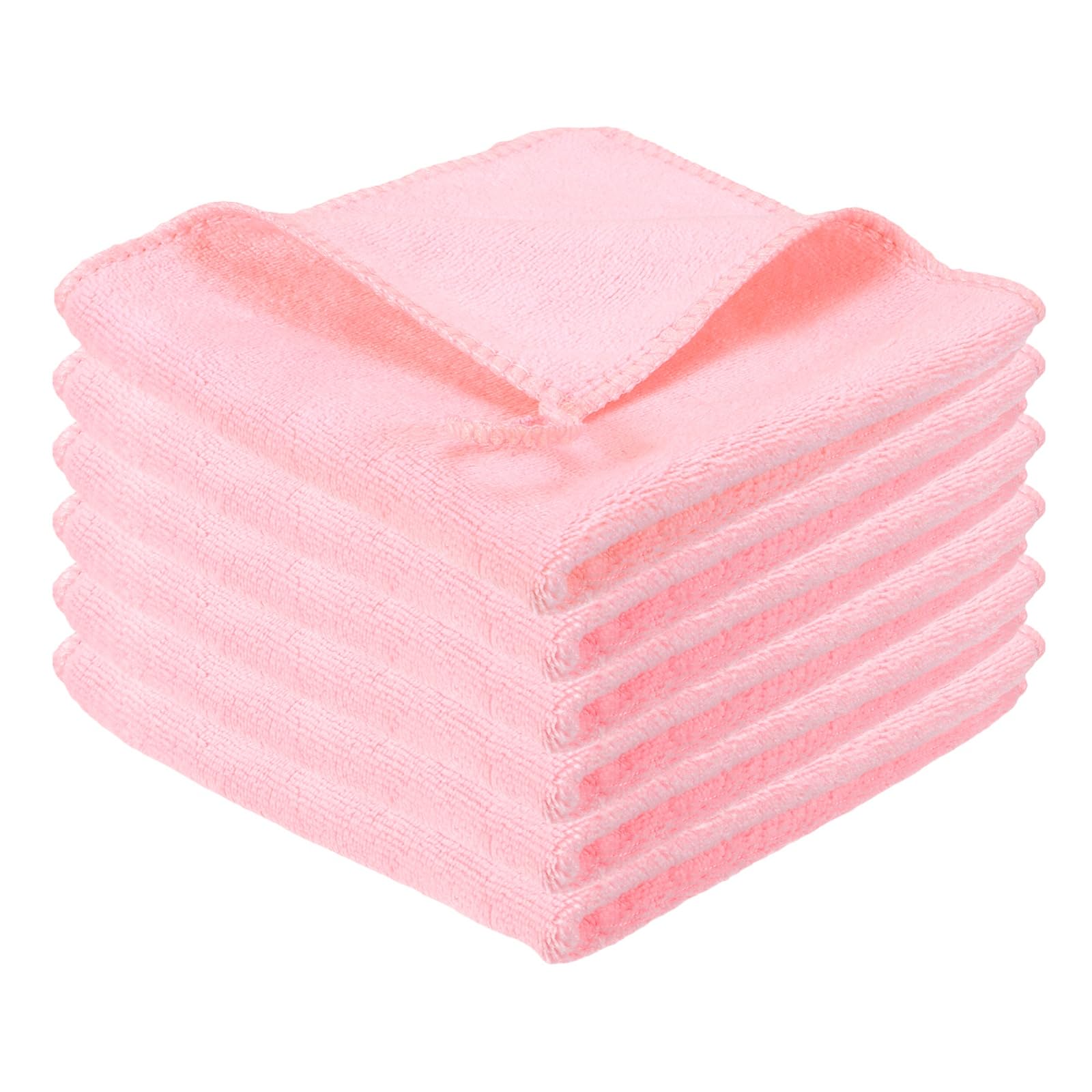 sourcing map 6 Pcs Square Hand Towels, 30 x 30 cm Soft Microfiber Hanging Hand Towel with Hanging Loop Highly Absorbent Kitchen Towels for Home Bathroom Kitchen Cleaning Supplies, Pink