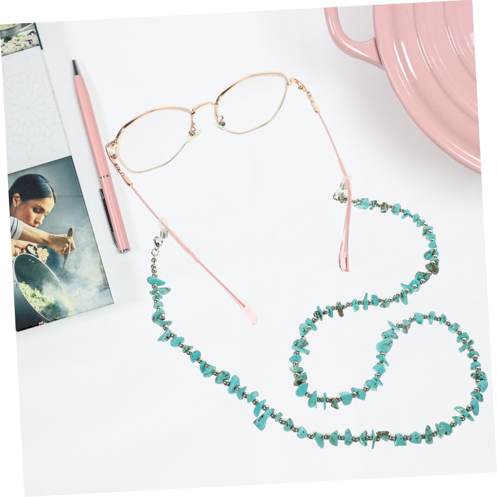 LIFKOME Cadena de gafas turquesa talón auto cadena de gafas de mujer tableta bloqueando ligero equipo correa de gafas antideslizante titular de gafas cuerda de anteojos deportivos aleación