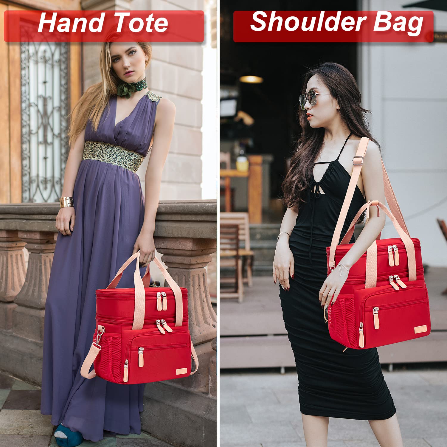 Weitars Fiambrera aislada para mujeres y hombres doble compartimento impermeable reutilizable grande bolsa de almuerzo para niñas y niños bolsa de nevera para trabajo picnic senderismo (15 L) (rojo)