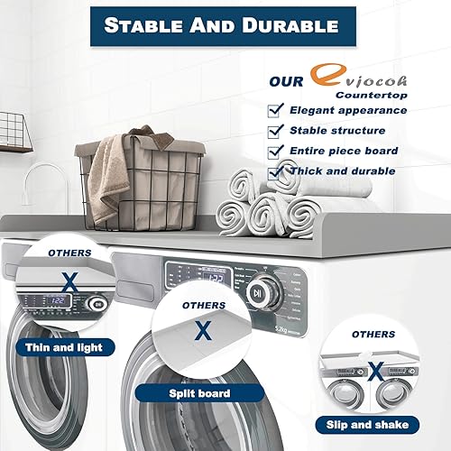 Miniatura 2 de Encimera de madera para lavadora y secadora, estante de madera con rieles de borde, almohadillas antideslizantes, 54 pulgadas de ancho x 27.5
