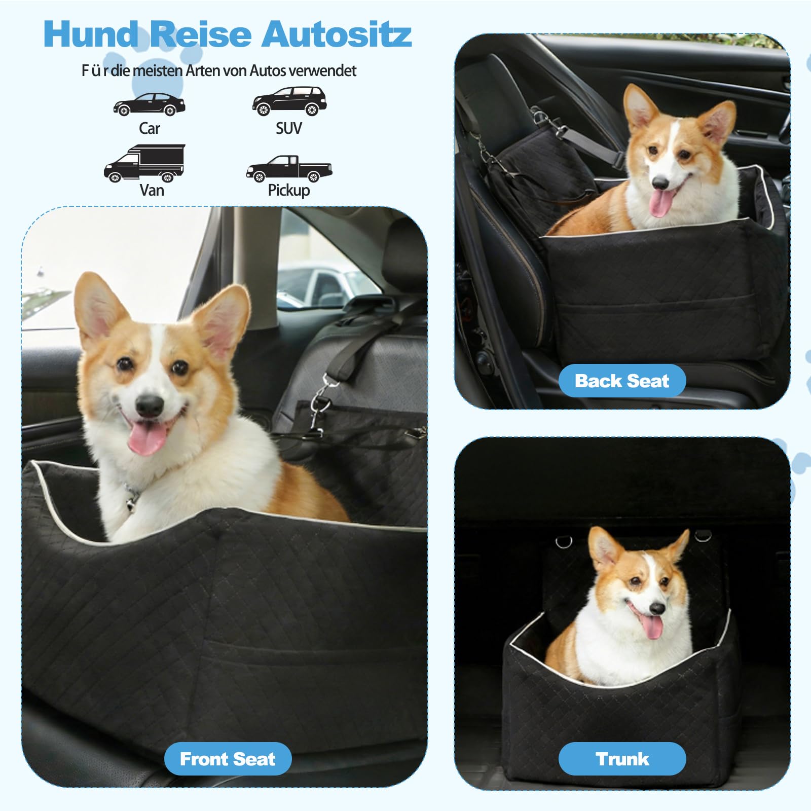 Asiento de Coche para Perros pequeños y medianos con Acolchado Grueso, Asiento Elevado para Perros de Menos de 15 kg, Asiento de Viaje para Perros extraíble y Lavable con 2 Cinturones de Seguridad