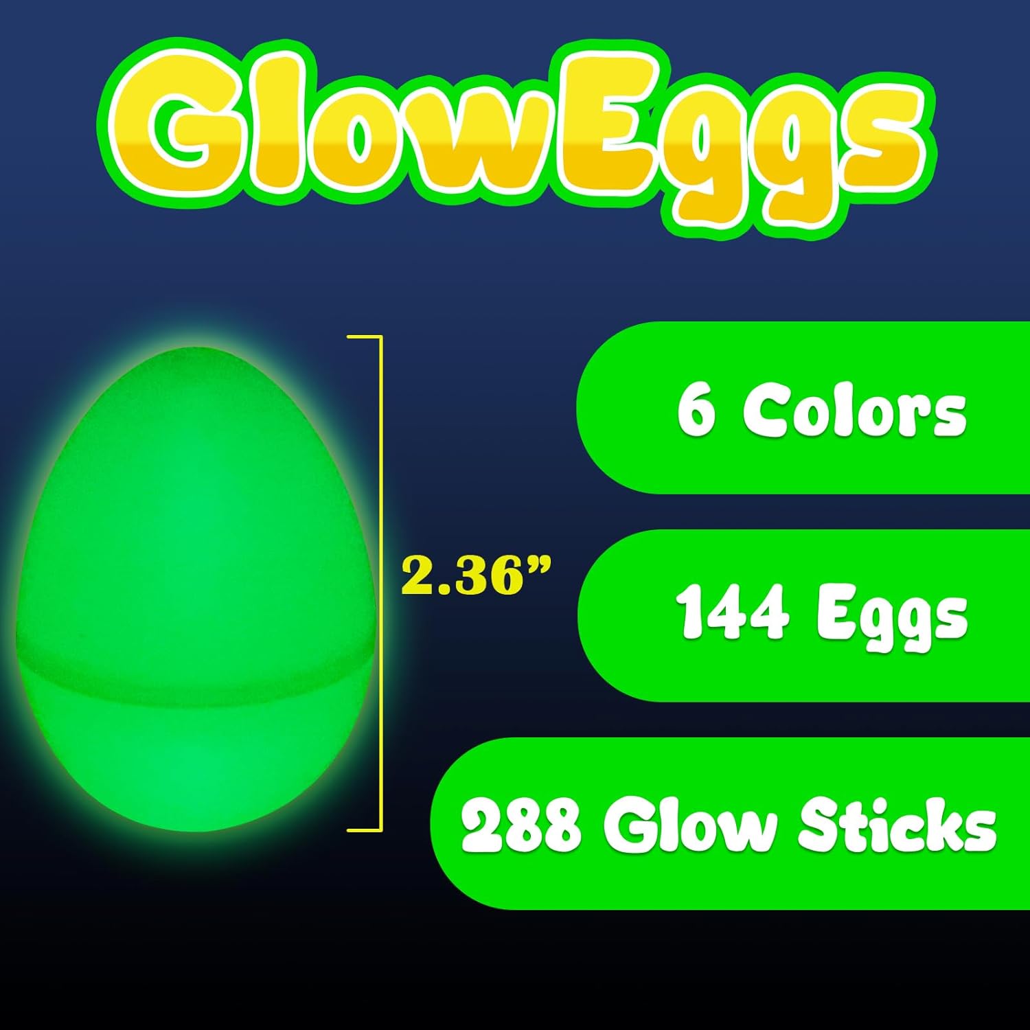 MGparty Glow in The Dark Easter Egg Hunt Set - 144 Fillable Plastic Eggs with 288 Mini Glow Sticks for Kids - Easter Basket Stuffers, Party Favors, Classroom Prizes, and Game Supplies
