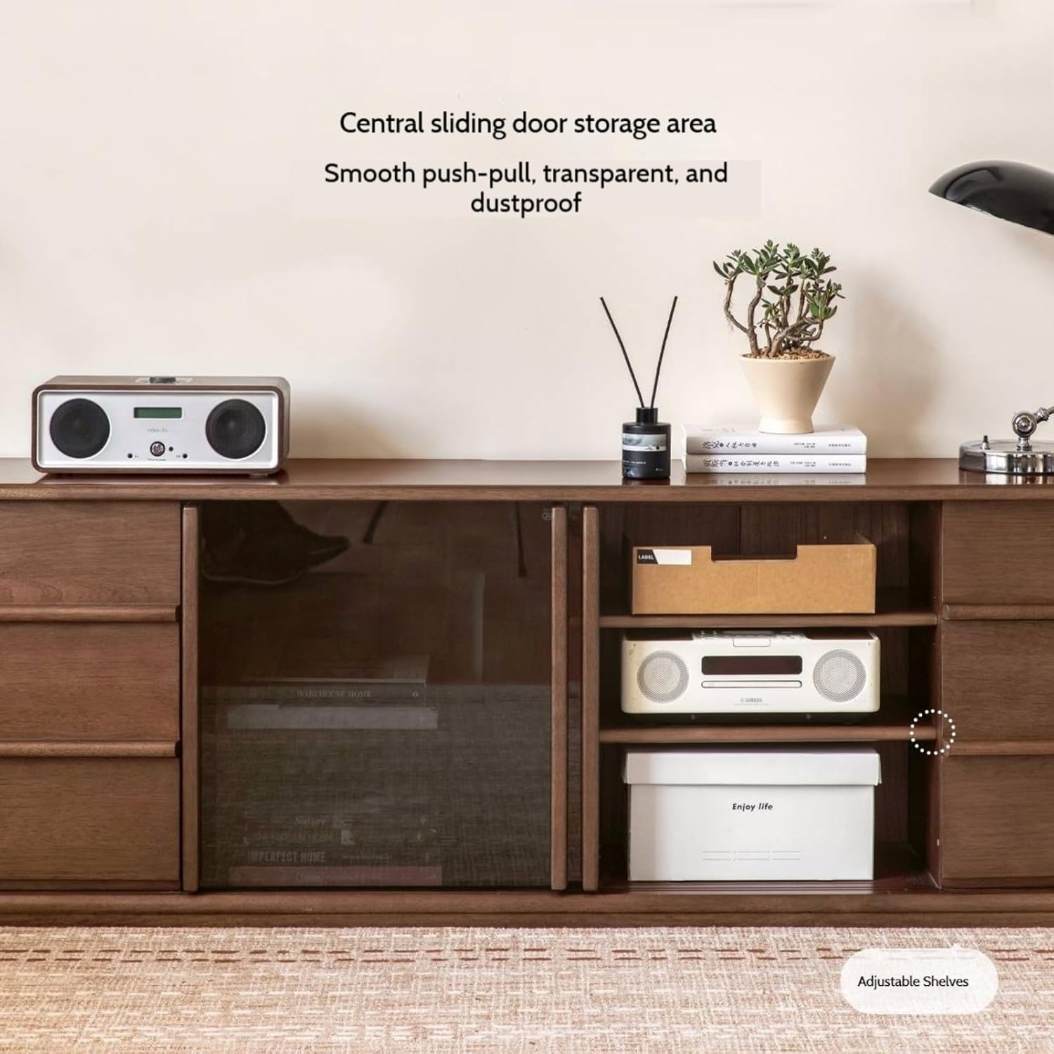 GVAwood Golden Sandalwood, Black Walnut, Oak Solid Wood TV Cabinet 86.6x13.8x23.6 inch / 220x35x60 cm/Rich Dark Walnut Color/Black Walnut TV Cabinet