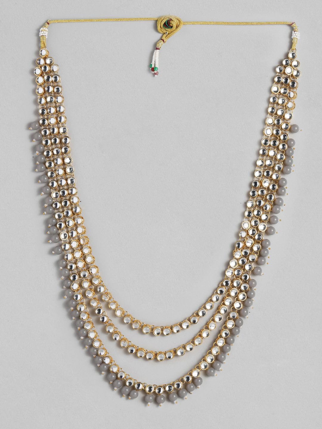 DMZ-3863 - Juego de collar de novia Kundan chapado en oro de 18 quilates para mujer, color gris, S, Latón
