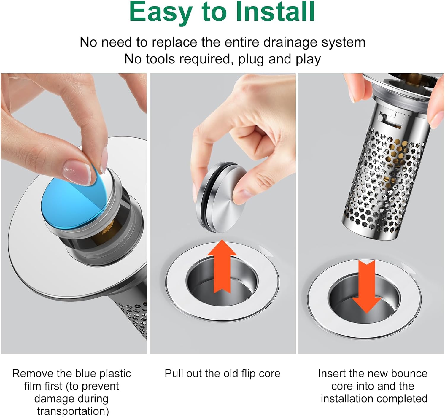 ​Bathroom Sink Drain Strainer,Universal Pop-Up Sink Stopper Hair Catcher, Anti-Clog Stainless Steel Drain Filter Basket, Removable Sink Drain for Bathroom Sink Stopper (Ysilver-2（with Buckle）) image 4