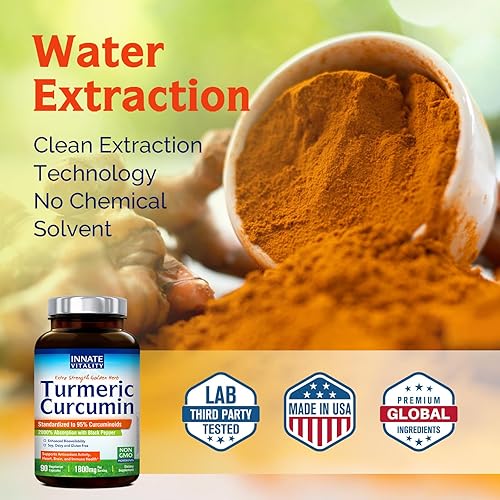 Miniatura 5 de Innate Vitality Suplemento de curcumina de cúrcuma de 1800 mg con pimienta negra 95% curcuminoides, extra fuerza y absorción mejorada, respuesta