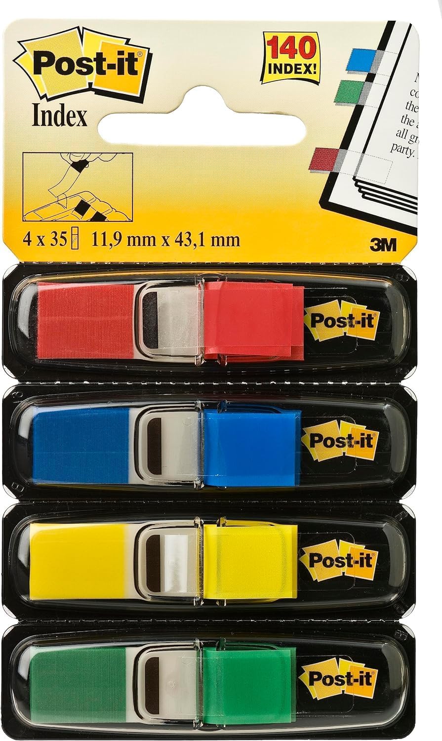 Index Small Flags, Pack of 4 Dispensers, 35 in Dispenser,11.9 mm x 43.2 mm, Yellow, Red, Green, Blue Colors - to Mark, Highlight or Color Code Important Information