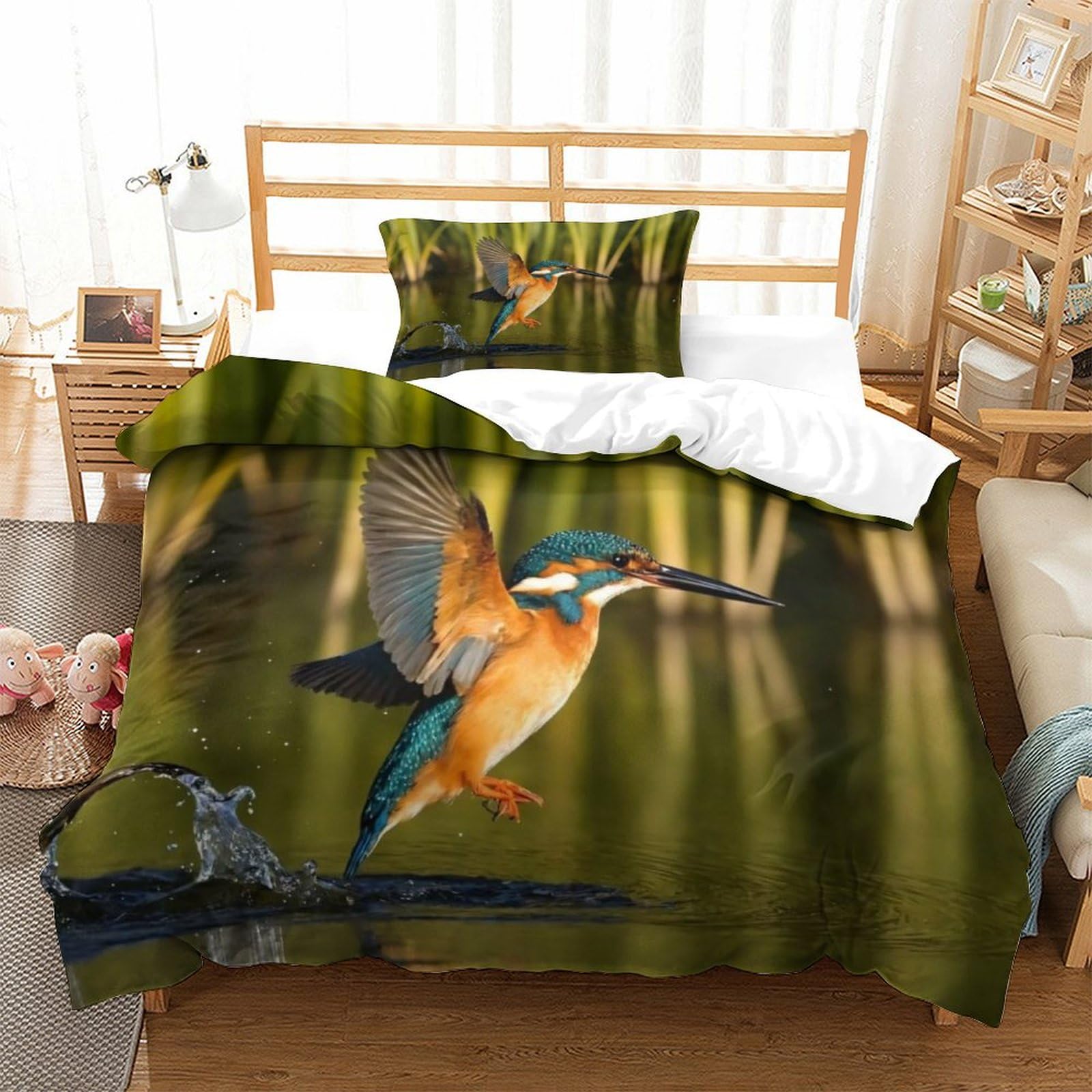 Dafufbw Kingfisher Quilt Cover Printed Duvet Cover Set Soft Microfiber Birds Bedding Set For Adults Teenager Kids Comforter Cover With Zipper Closure For Home Decoration Single（135X200cm）