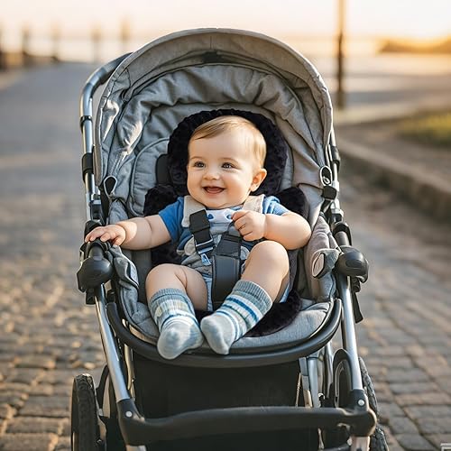 Miniatura 6 de KAKIBLIN Inserto de asiento de automóvil infantil, soporte para la cabeza y el cuerpo para recién nacido, cojín reversible 2 en 1 para asiento de