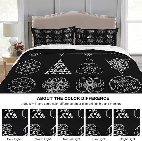 Miniatura 6 de Batmerry Juego de edredón de 3 piezas, diseño de símbolo de geometría sagrada, diseño de filosofía de alquimia, religión, impreso, 100% algodón,