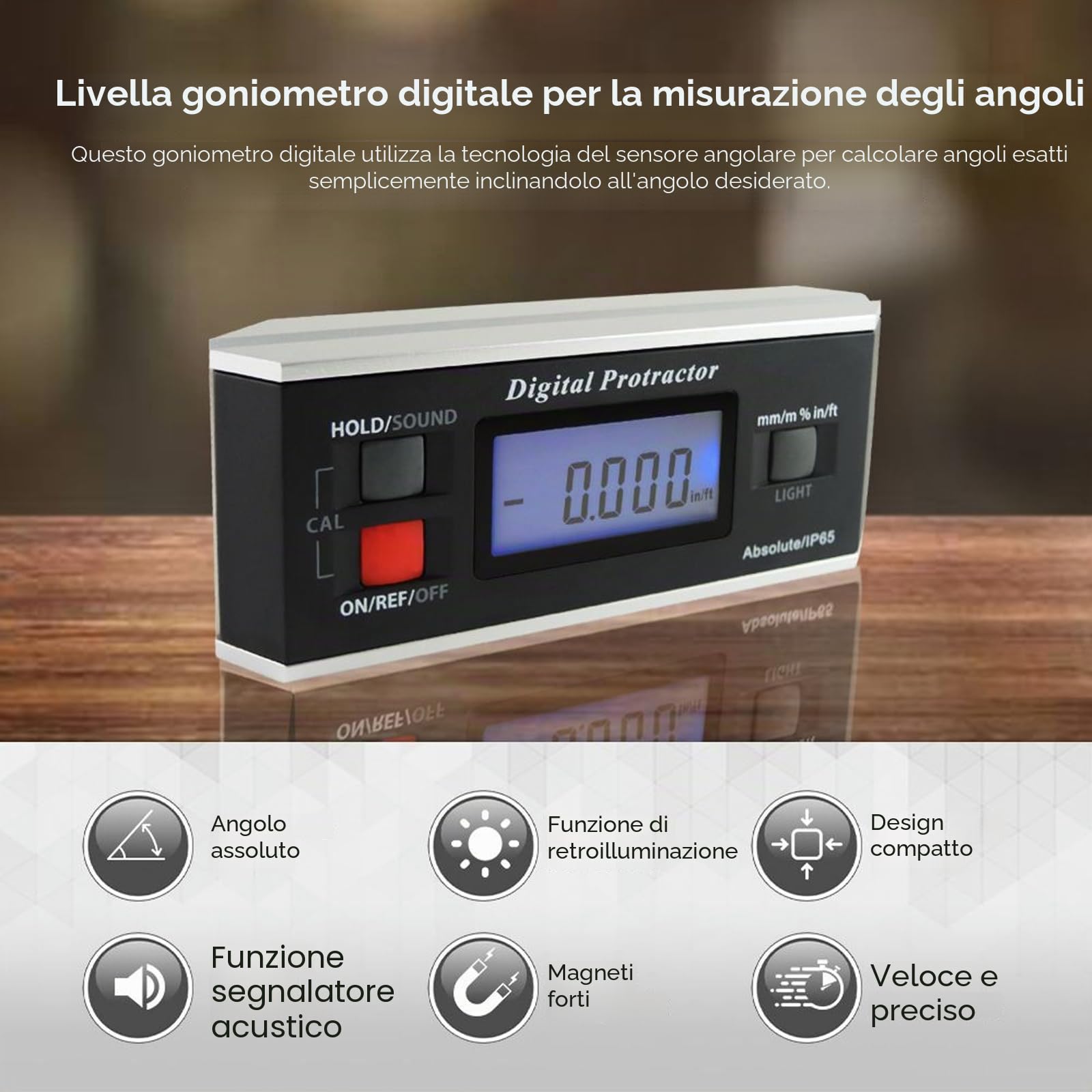 Digital Angle Finder Goniometro Magnetico Inclinometro Misuratore di Livello Angolo Strumento Goniometro Digitale Misuratore smussato per la lavorazione del legno, sega da tavolo, Costruzione V-Groove