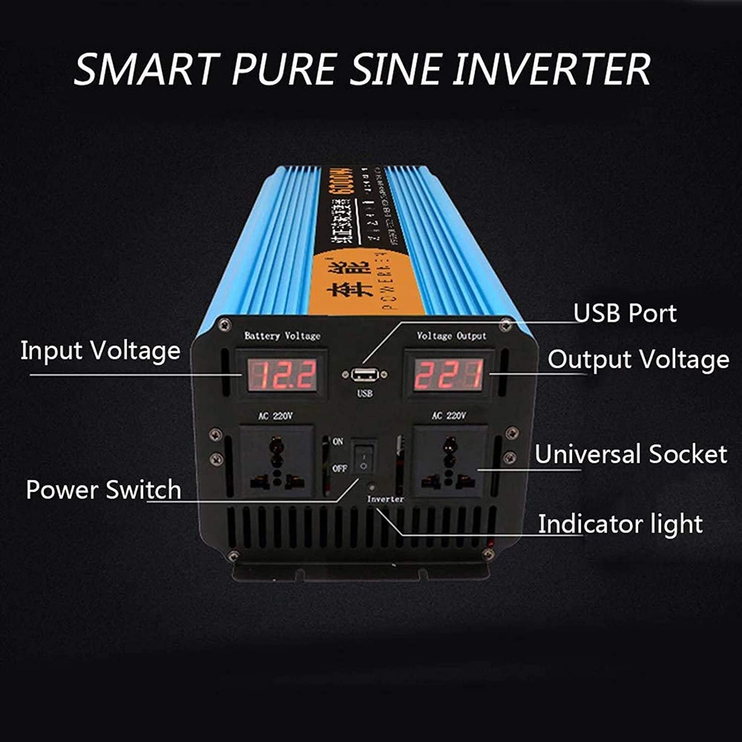 4000w Wartość szczytowa 8000w Przetwornica napięcia czystej fali sinusoidalnej Przetwornica napięcia samochodowego Dc 12v 24v do AC 230v z wyświetlaczem LCD + pilot zdalnego sterowania,12V