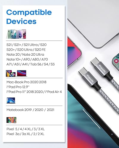 Miniatura 6 de etguuds Cable USB C a USB C de 2 pies, paquete de 2 cables USBC a USBC de 60 W, cable de carga tipo C a C, carga rápida para iPhone 17, 16, 15 Pro