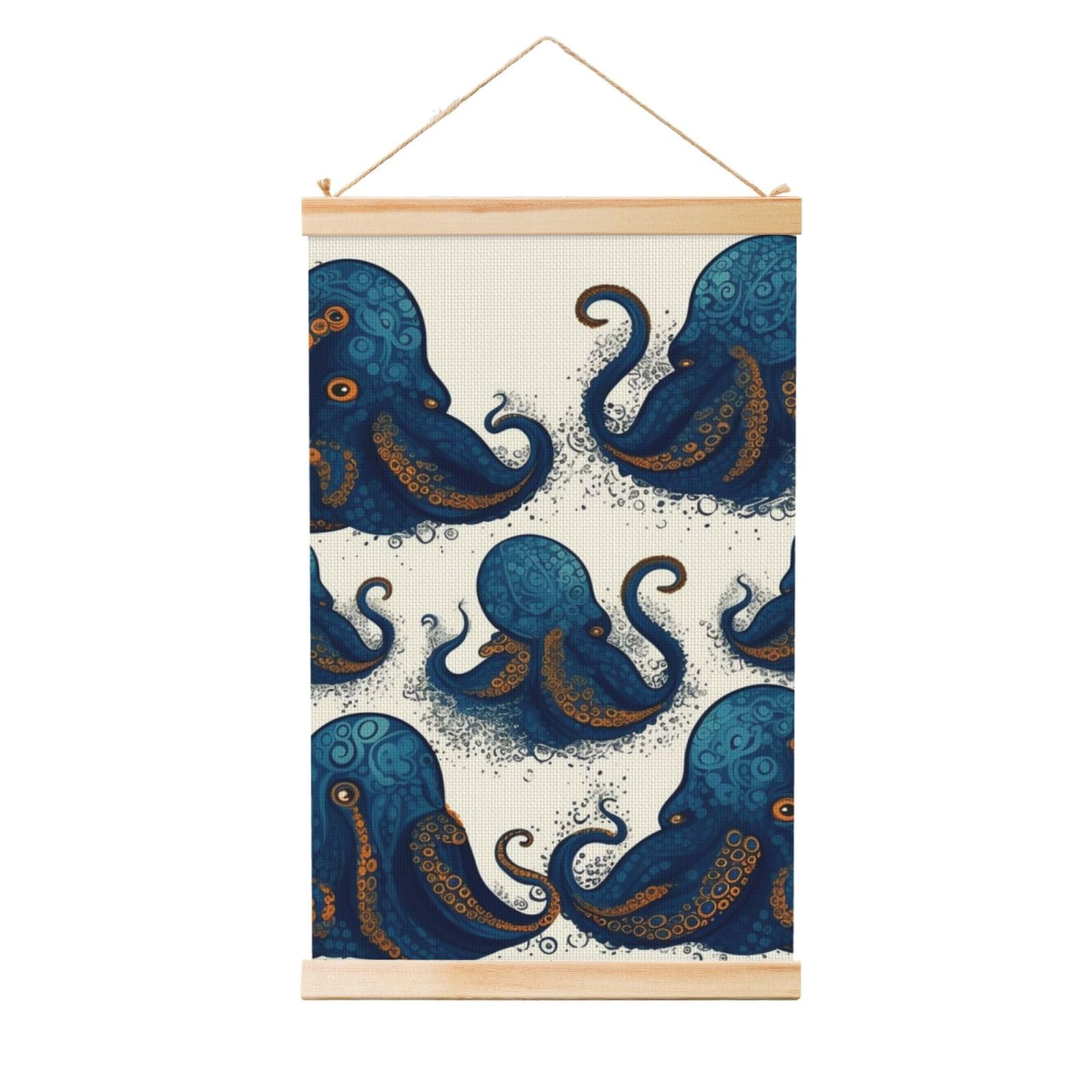 Tentacles octopus Poster Wooden Shaft Hanging Poster Wall Hanging Banner Canvas Artwork with Wood Frames 12"x18" Modern Artwork Decor Ready to Hang Wall Art for Home Decor Scroll Painting