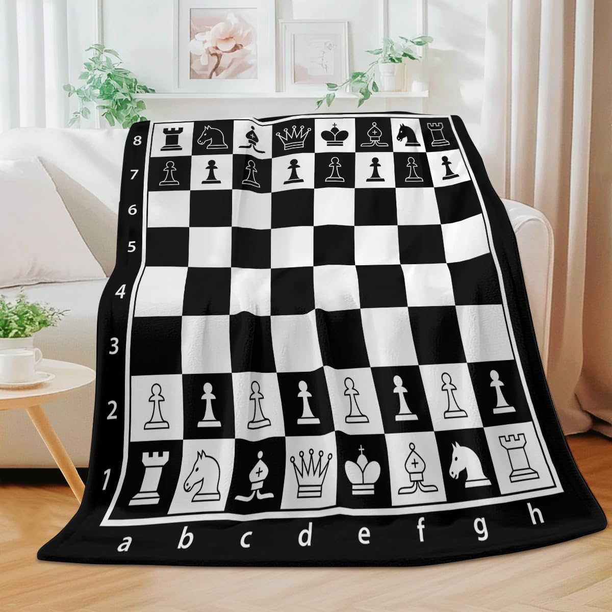 MILANKET Chess Board Flannel Fleece Throw Blanket Grid Checkered Pattern Super Warm Lightweight Bed Couch Blankets, Black and White (60"x80")