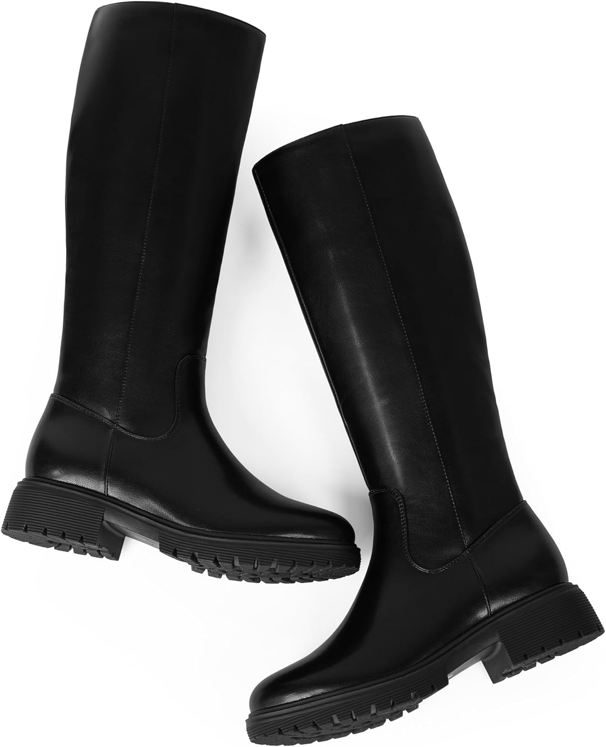 Knee High Boots for Women Round Toe Women's Fashion Tall Riding Boots Chunky Platform Long Flat Boot with Side Zipper Low Heel Block Fall Boot