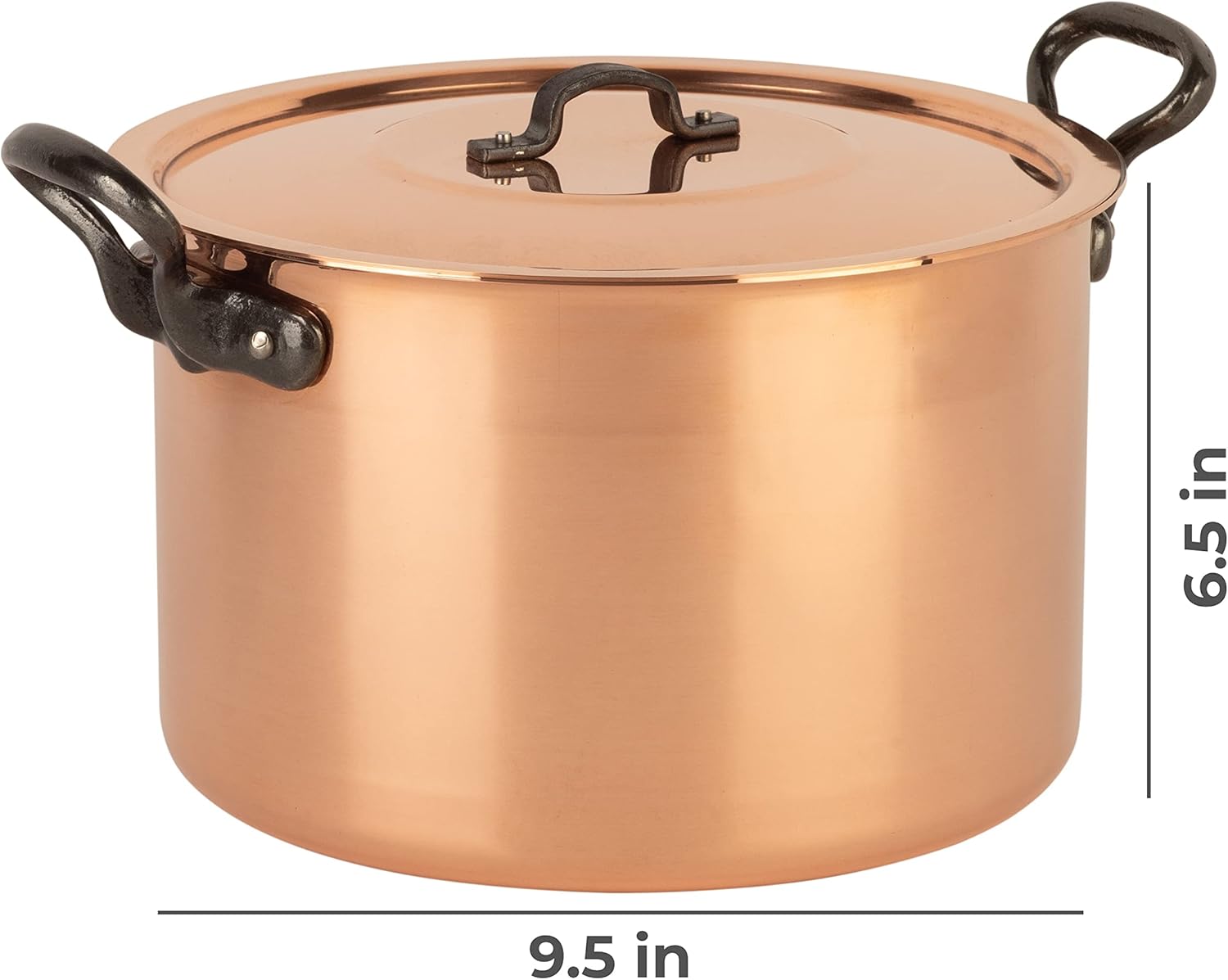 Cuisine Romefort | Tinned copper soup pot with higher walls, 6.3 qt | traditional stockpot made of solid copper with cast iron handles and copper lid | stewpot from France ideal for soups and stews