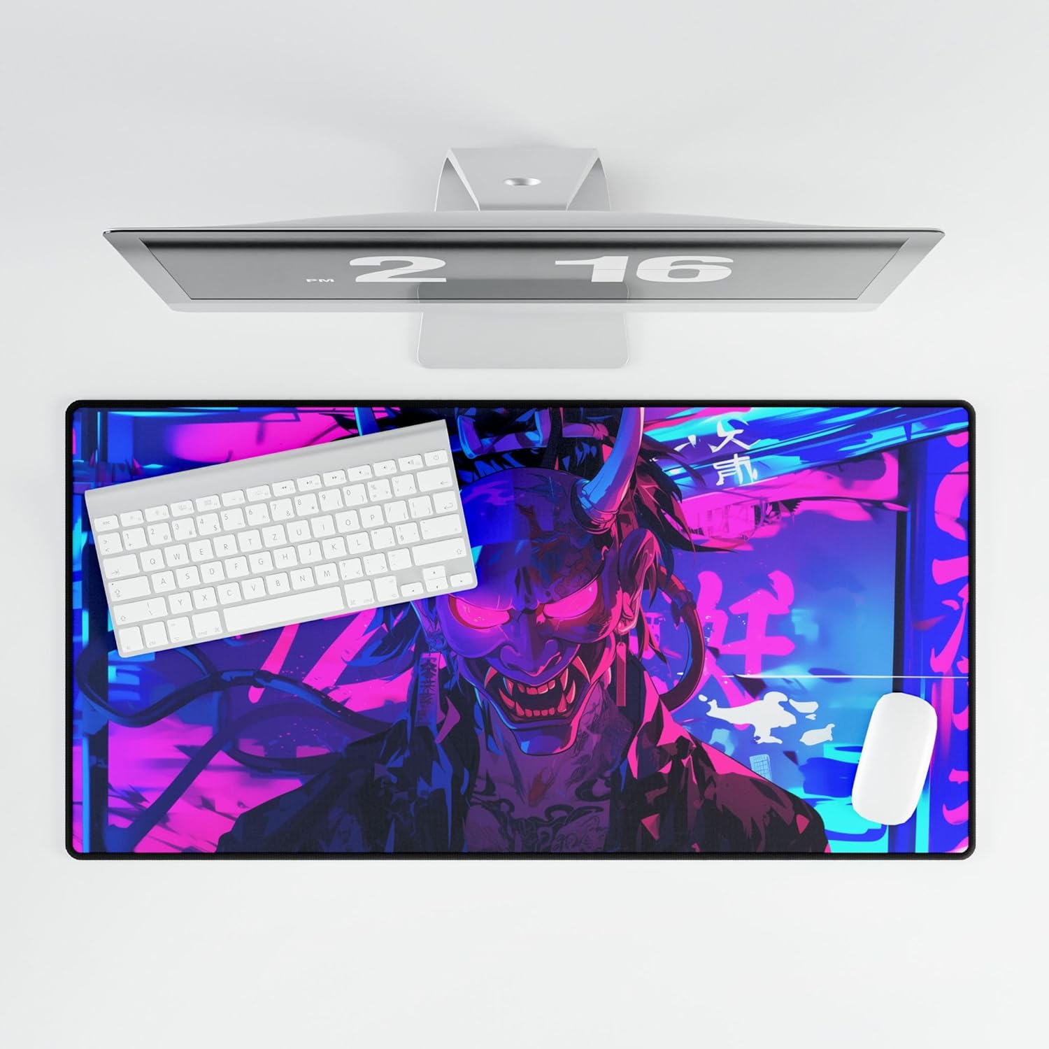 Cyberpunk Demon Mask Playmat | Oni Art Playmat | 32"x16" | TCG Playmat