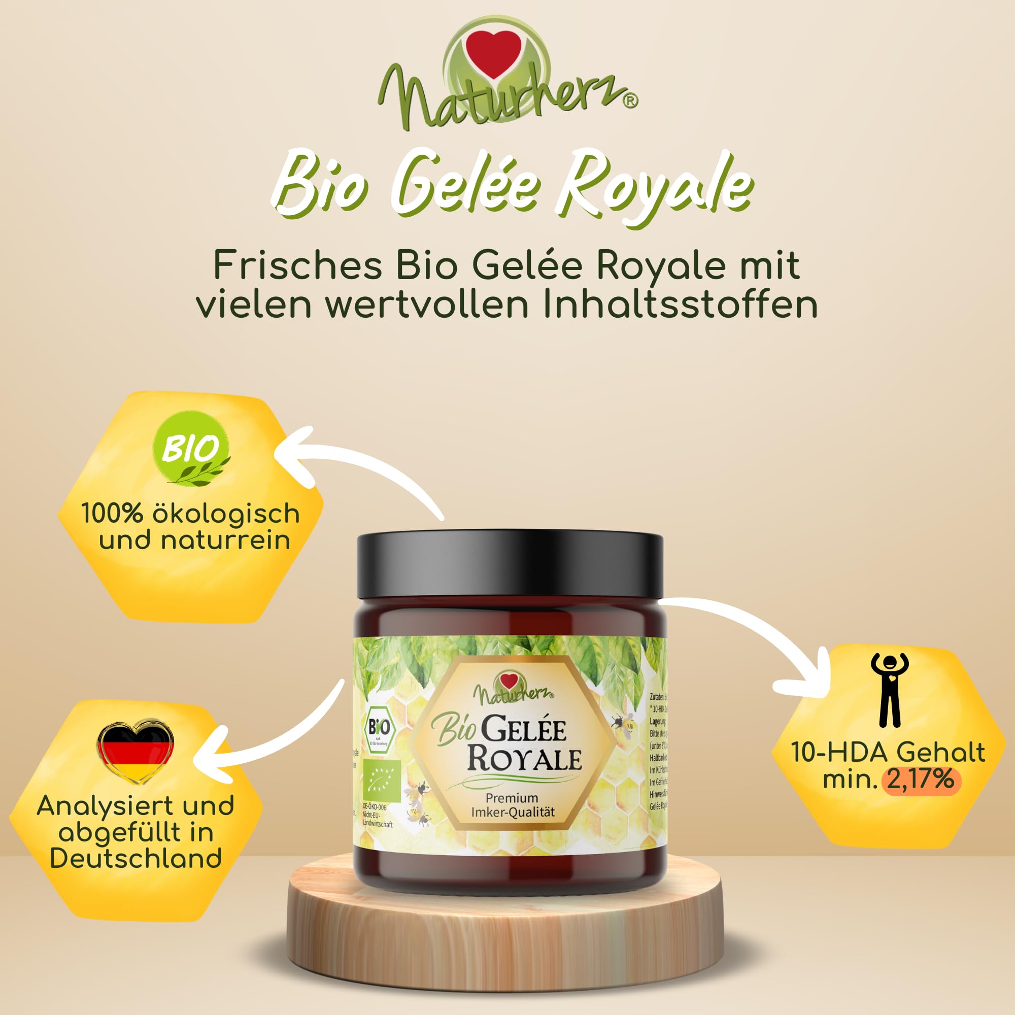 Bio Gelee Royal | Frisches Gelee in Premium Imkerqualität | OHNE Zusätze | Naturherz-Original (3 x 100 g)