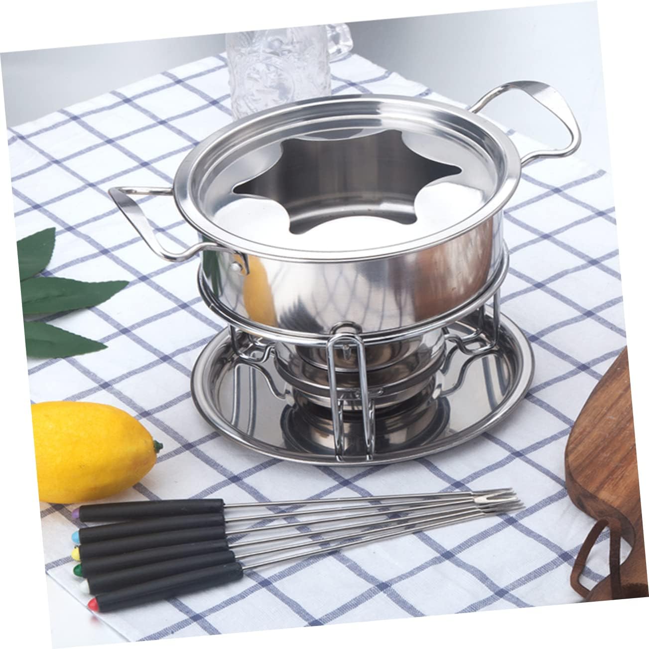 Cabilock 10-Piece Stainless Steel Chocolate Melting Pot Set Electric Fondue Set for Cheese and Chocolate Versatile Melting Furnace for Home Parties and Gatherings